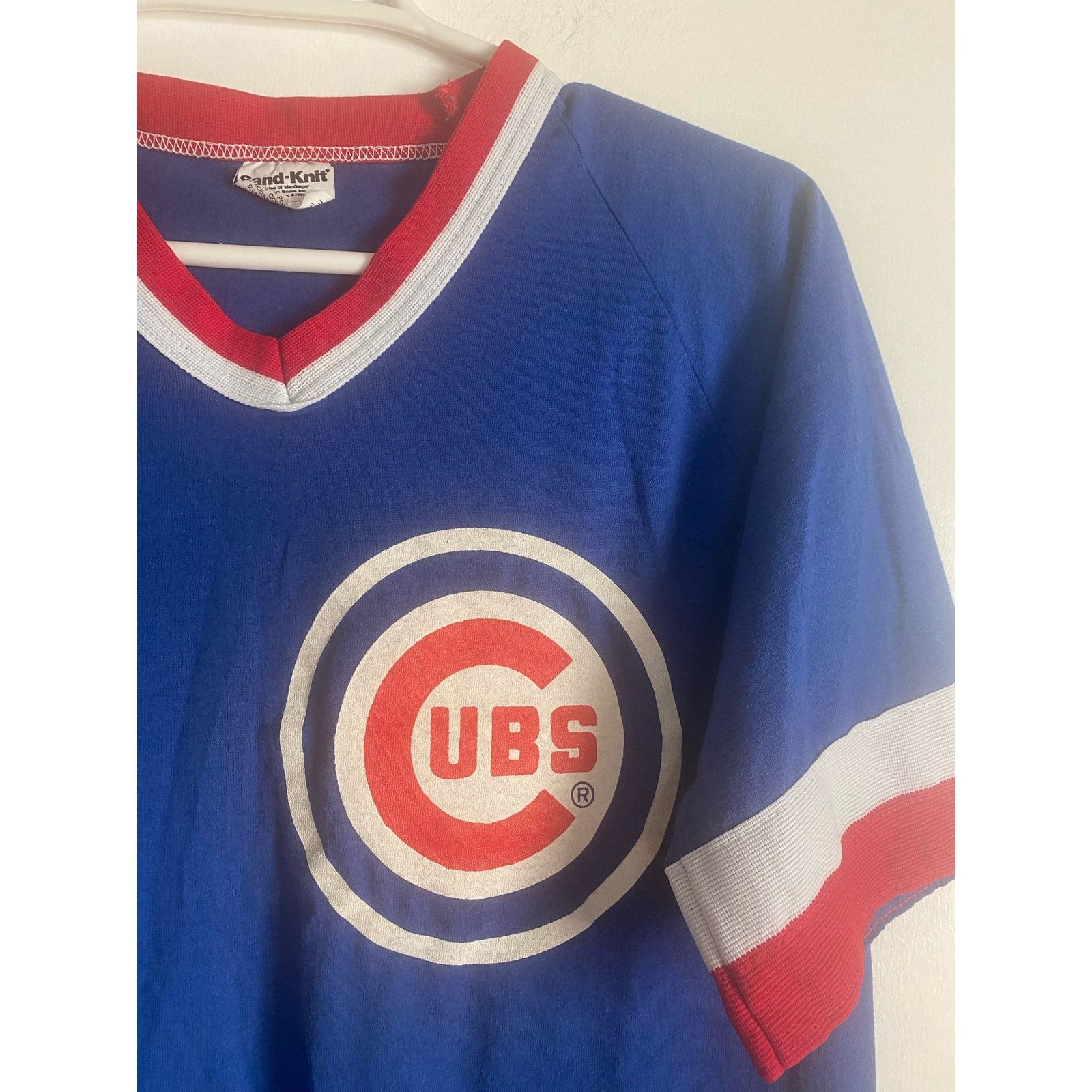 Vintages 80’s CHICAGO CUBS selling SAND KNIT MLB BASEBALL JERSEY LARGE made in USA