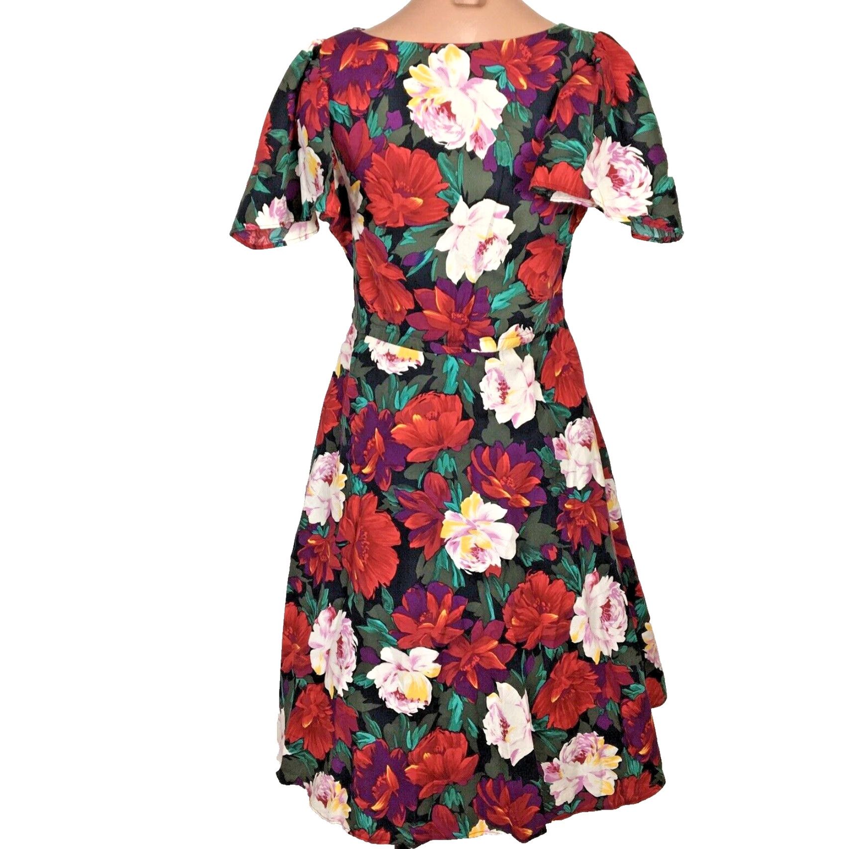 VINTAGE Royal Creations Hibiscus Floral Hawaiian Aloha Sun Fit Flare Dress  L Multi-Color Midi Women's Hawaiian 60s 70s - threedaughtersproperties.com