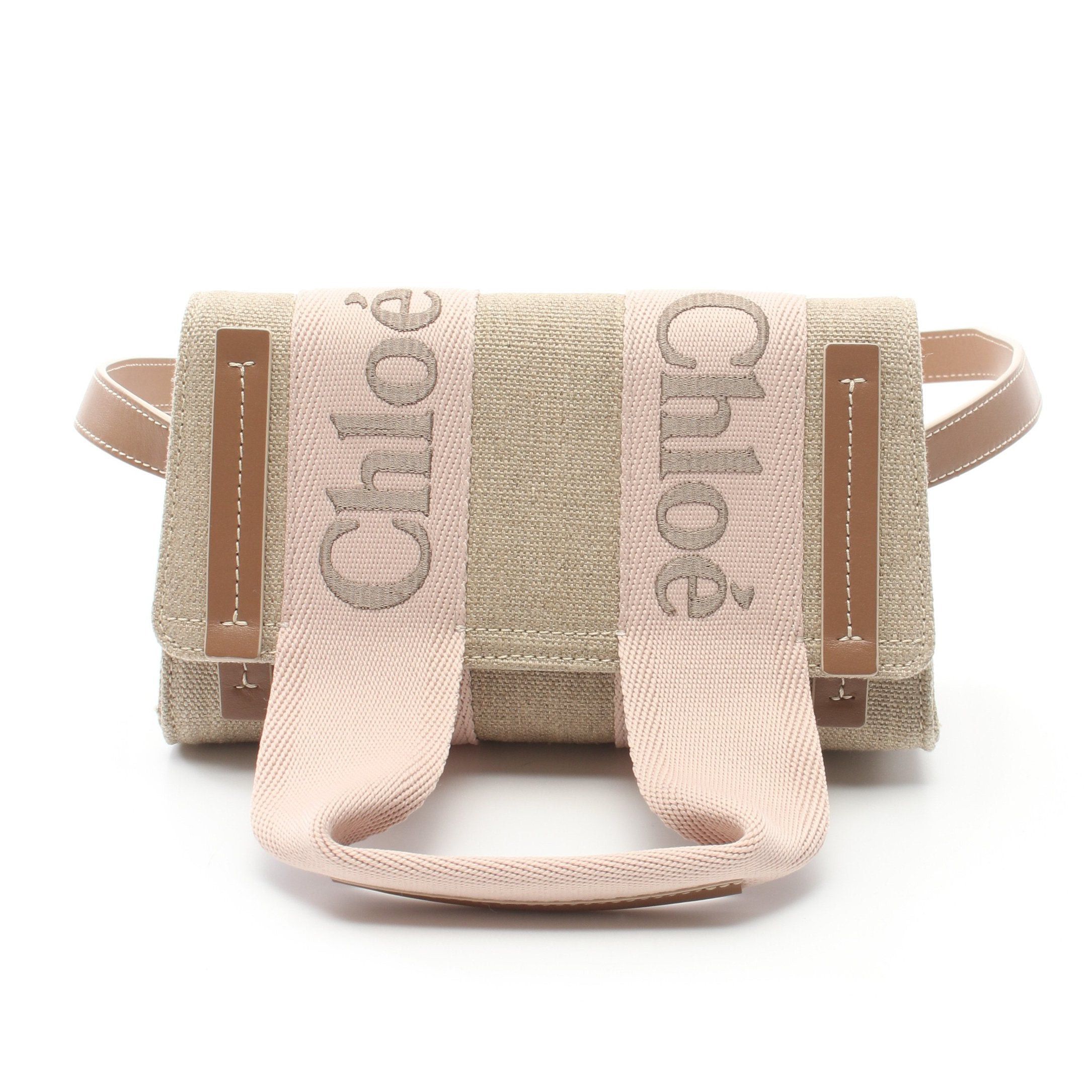 Chloe Chloe Woody Canvas Shoulder Bag Linen Leather Beige Pink Gray Brown Size ONE SIZE - 1 Thumbnail