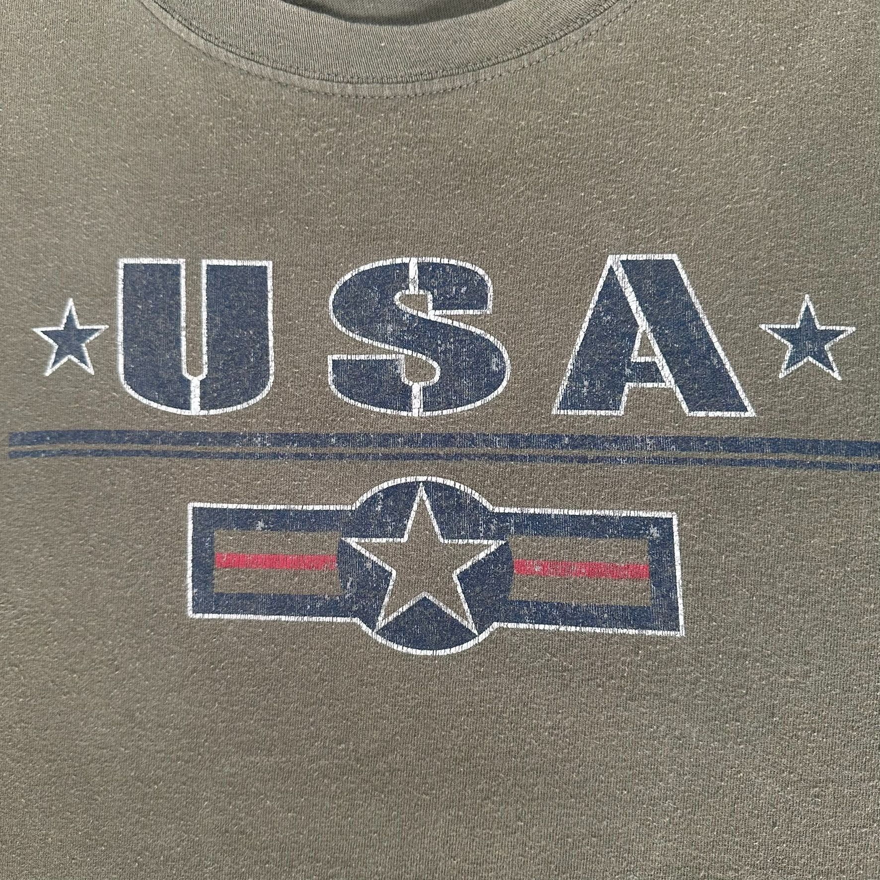Hanes Vintage Y2K USA Army Star T-Shirt Military Olive Green Size US XL / EU 56 / 4 - 2 Thumbnail