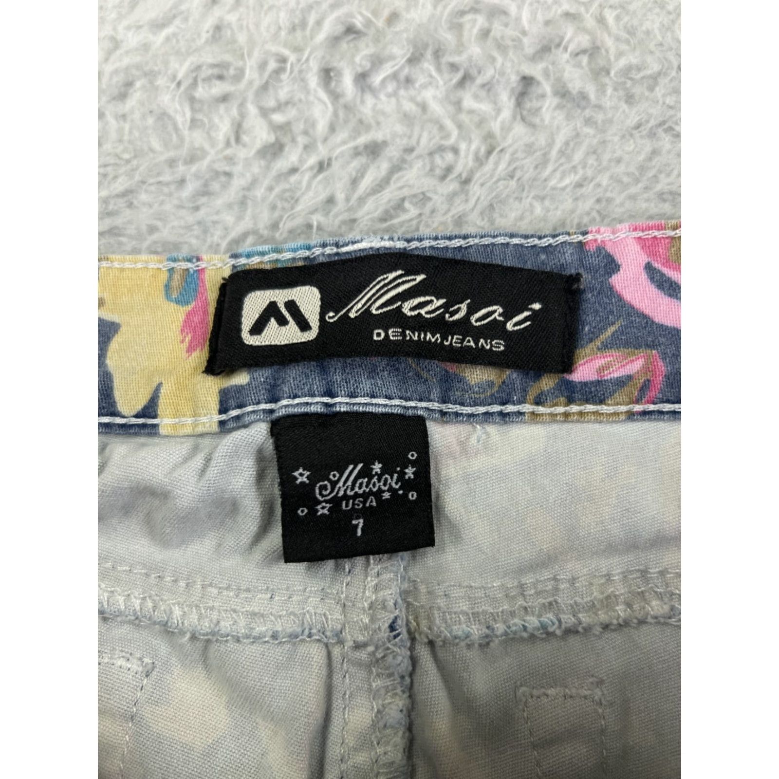 Denime Masoi Jeans Womens 7 Blue Denim Floral Straight Low Rise 25x27 5-Pocket Design Zip 27 Inseam Regular Stretch Vintage No Mens Womens (adjusted end) Size 28" / US 6 / IT 42 - 6 Thumbnail