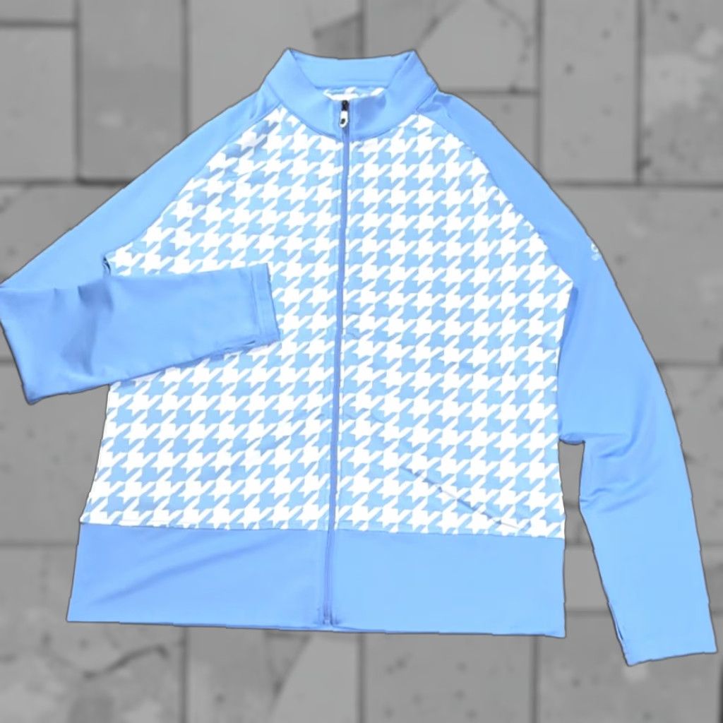 Footjoy FootJoy Women's Full Zip Golf Jacket M Light Blue White Houndstooth Grandover Shirt Golf Womens M Light Blue White Houndstooth Grandover Size M / US 6-8 / IT 42-44 - 1 Thumbnail