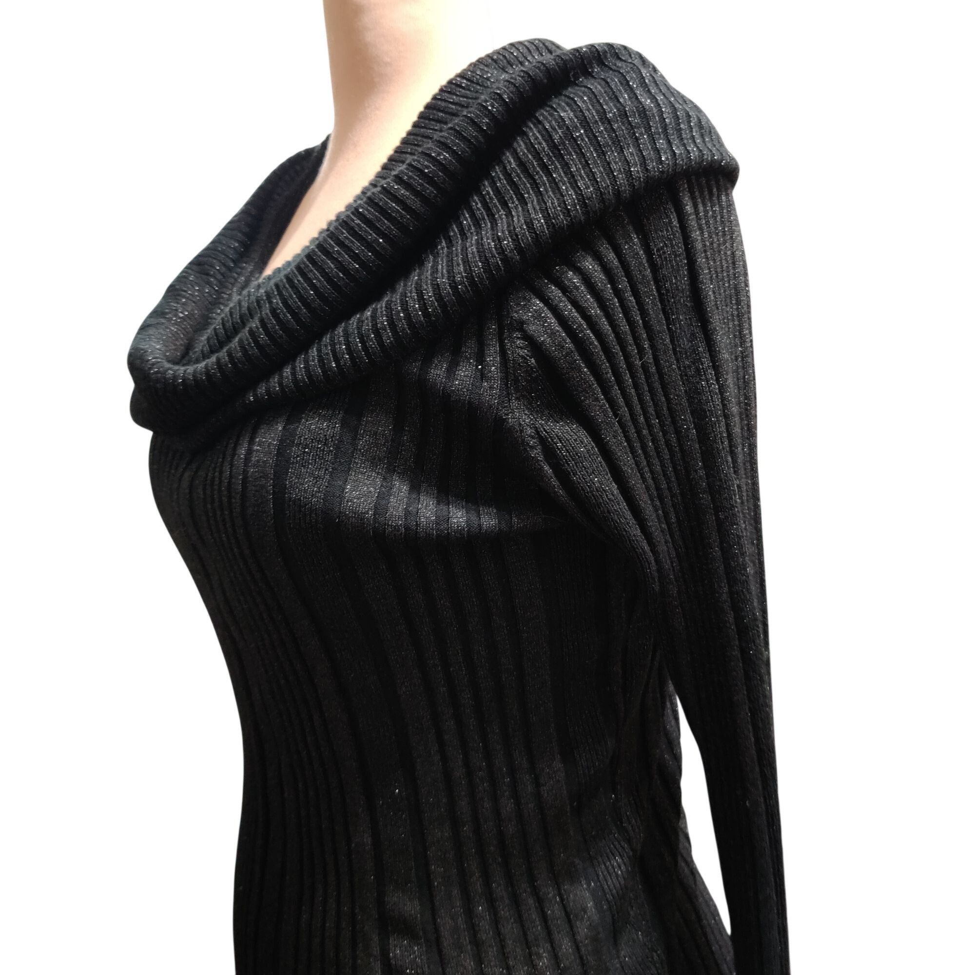 Other GNW L Womens Black Sweater Ribbed Metallic Cowl Neck Stretch Size L / US 10 / IT 46 - 11 Thumbnail