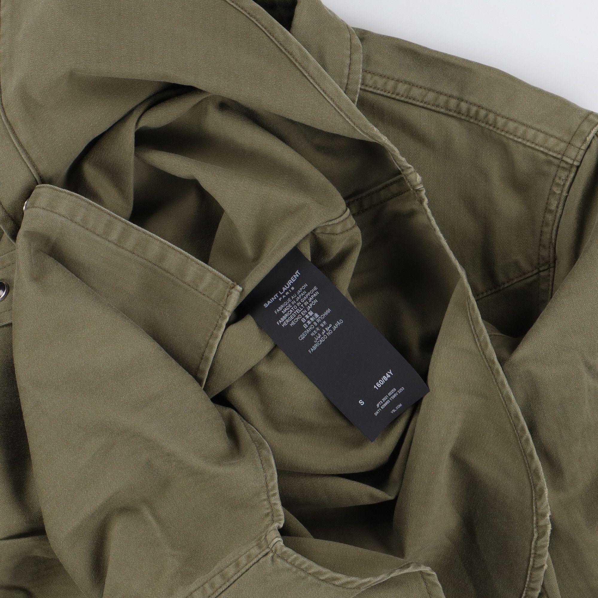 Saint Laurent Paris Khaki Classic Western Distressed Denim Shirt Size S / US 4 / IT 40 - 7 Thumbnail