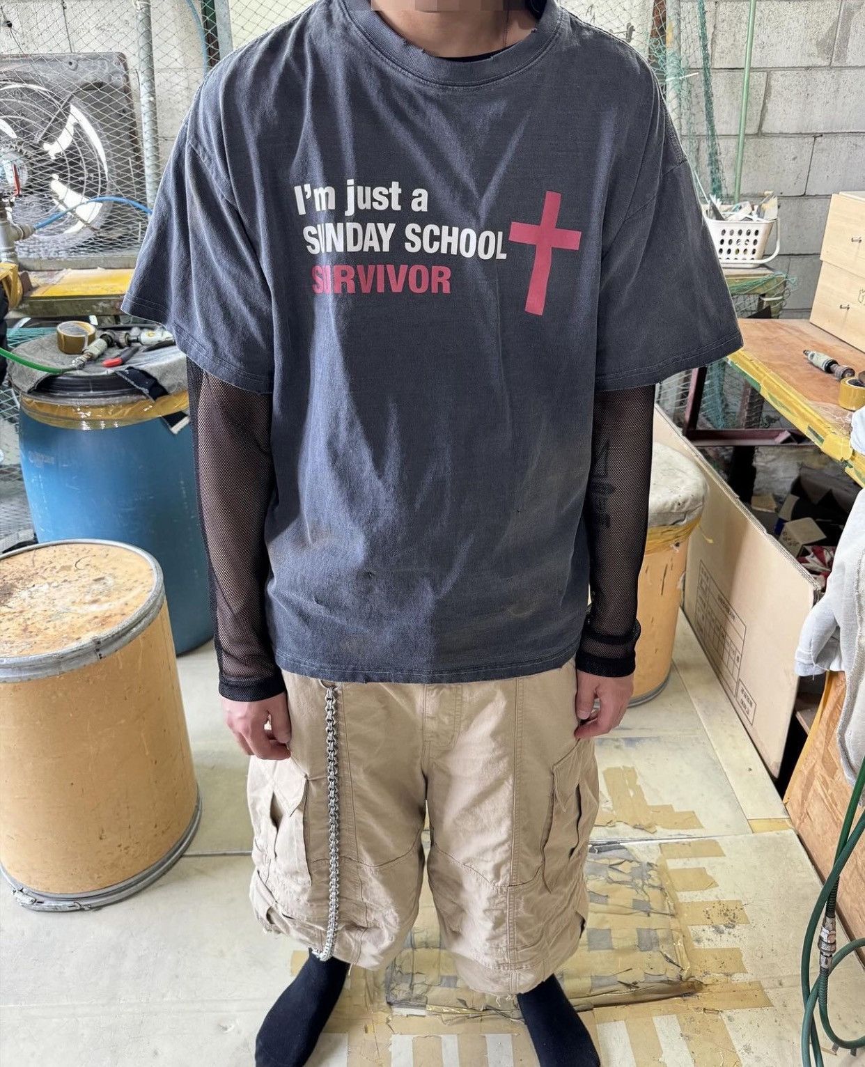 【PROJECT G/R】Sunday School Washed T-Shirt Navy Other × Vintage × murd333r.fm Project G/R 