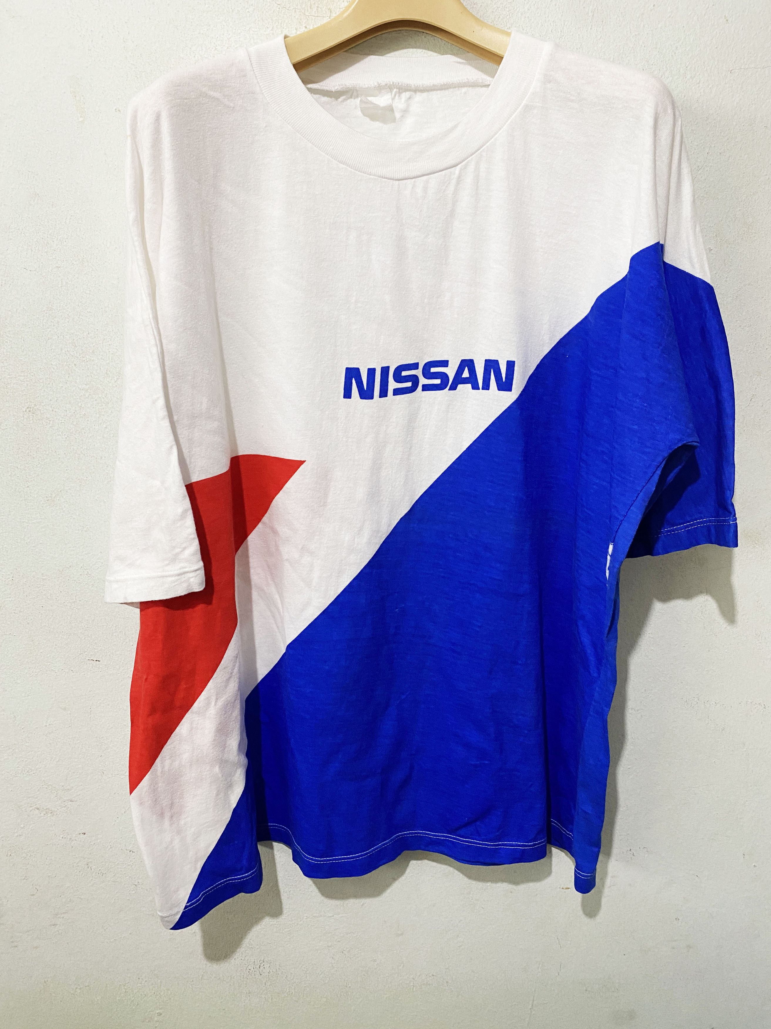 image of Vintage 90's Nissan Logo T-Shirt in White Blue, Men's (Size XL)