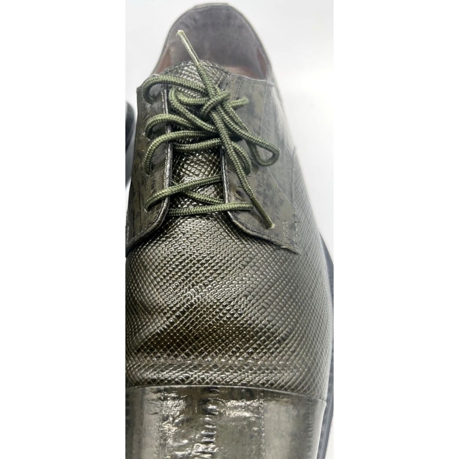 Stacy Adams Stacy Adams Dress Shoes Oxford Cap Toe Lace Up Men 11.5 Olive Green Textured Leather Square Toe Size ONE SIZE - 2 Thumbnail
