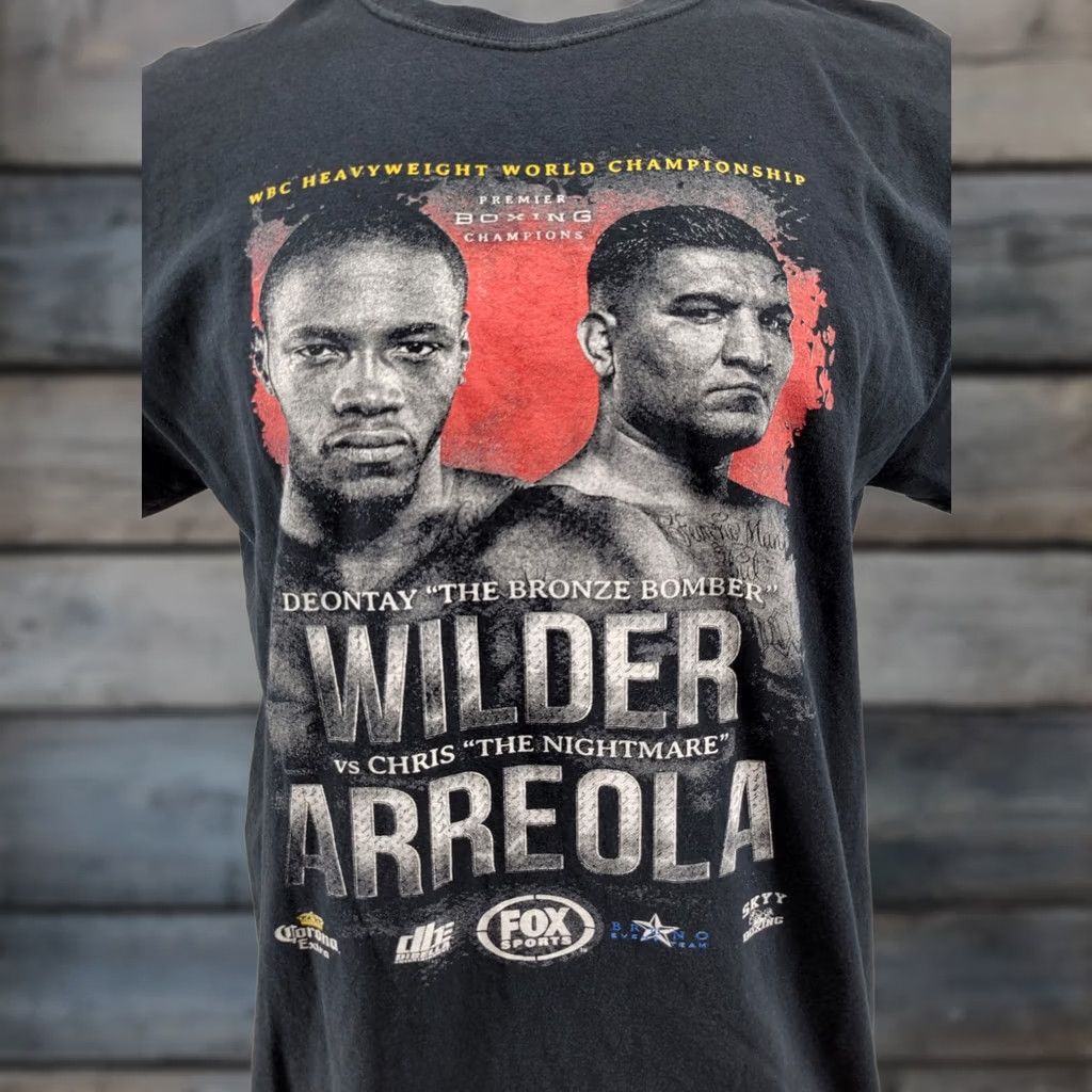 Gildan Deontay Wilder vs Chris Arreola Boxing Championship Shirt L Black Mens Short Sleeve T-Shirt Gildan Size US L / EU 52-54 / 3 - 1 Thumbnail