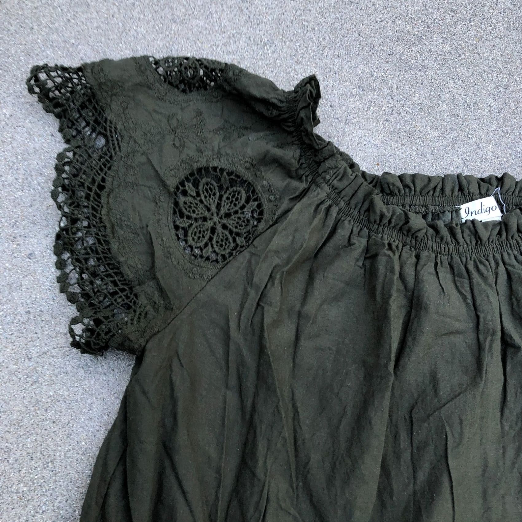 Vintage INDIGO Crochet Short Sleeve Dress Women's 2X Green Boho Short Shirt Dress Bohemian 2X Womens Indig o Crochet Short Sleeve Dress Size 40" / US 18 - 2 Thumbnail