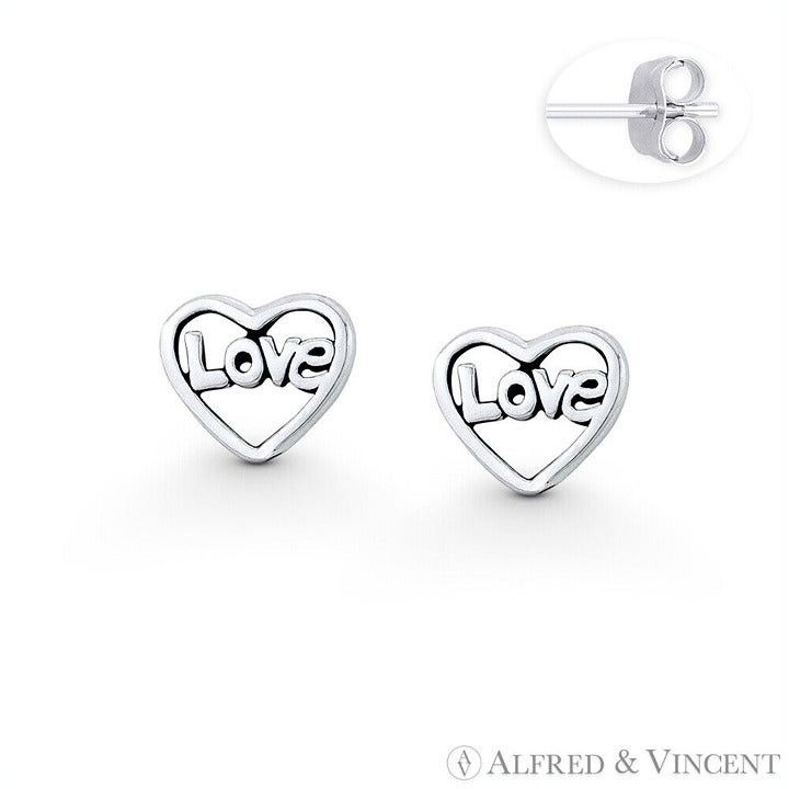 Other Heart & "Love" Word Script Charm 6x7mm Stud Earrings Size ONE SIZE - 1 Preview