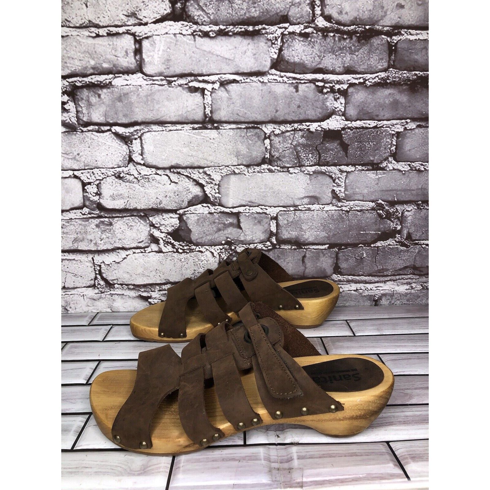 Other Sanita Brown Suede Leather Slide Clogs Wooden Heel Sandals W Size US 9.5 / IT 39.5 - 15 Thumbnail