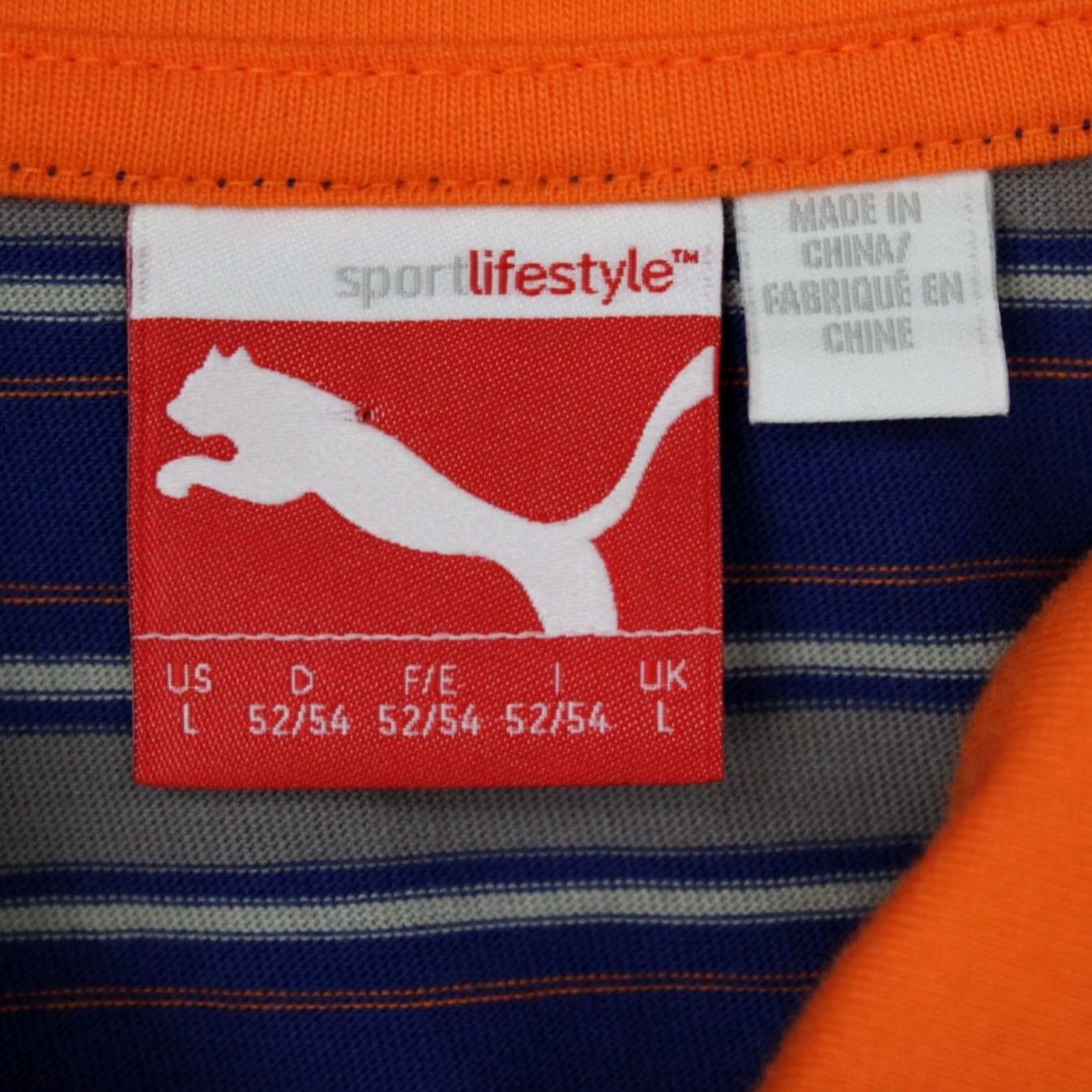 Puma Puma Polo Shirt Mens Large Blue/Orange Contrast Collar Cotton Golf S/S Pullover Size US L / EU 52-54 / 3 - 7 Thumbnail
