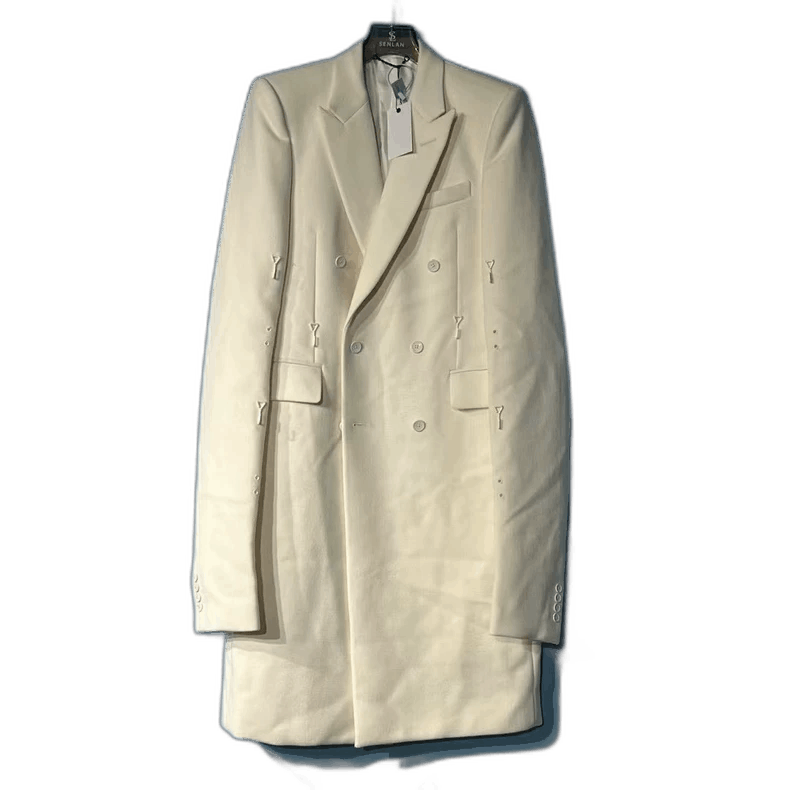 louis vuitton white solid color pin lapel double breasted design