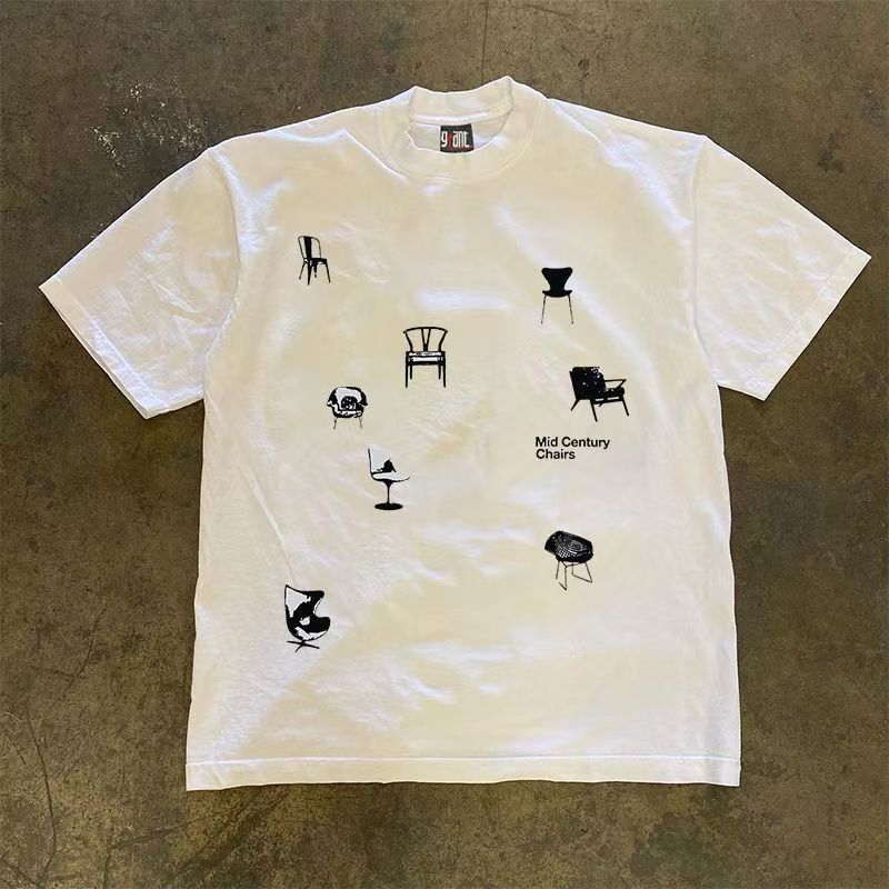 Japanese Brand White casual retro chair print t-shirt Size US M / EU 48-50 / 2 - 1 Thumbnail