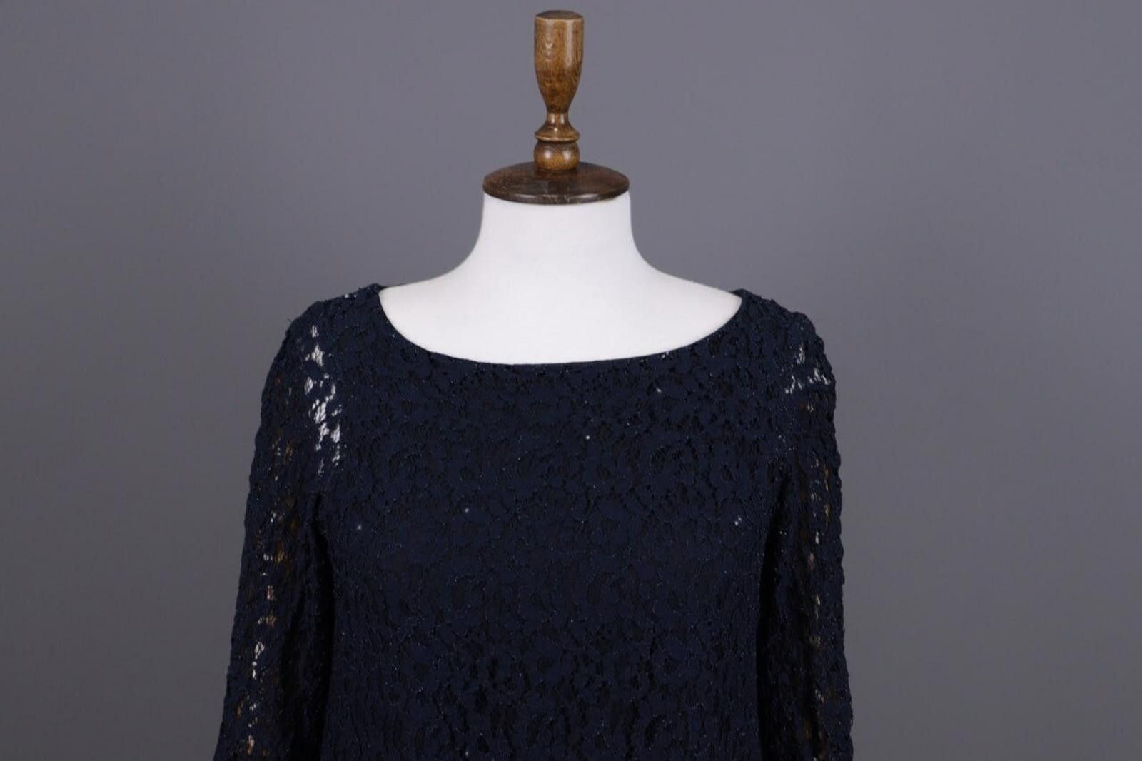 Designer Claudie Pierlot Blue Floral Mesh Evening Midi Dress Size 38 Size M / US 6-8 / IT 42-44 - 4 Thumbnail