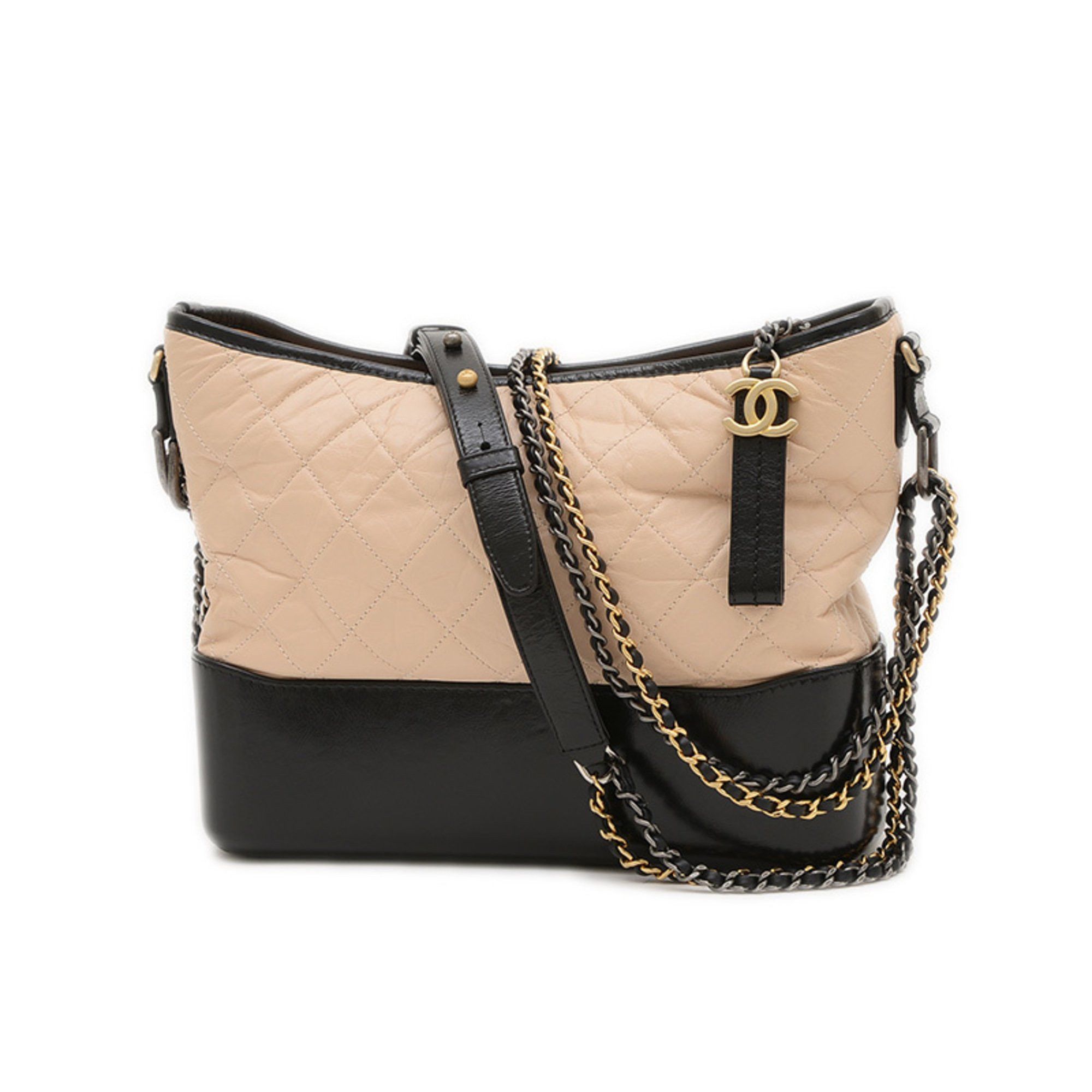 Chanel Gabriel De Hobo Shoulder Bag Leather Beige Black Sold Item Bp, Women's