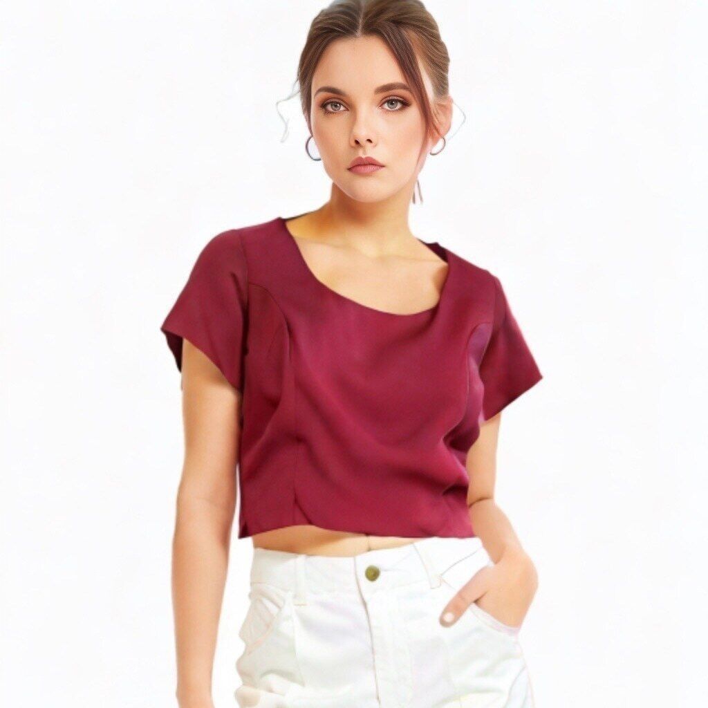 Vintage Vintage Satin Maroon Wine Cap Sleeve Top Women's Large Size L / US 10 / IT 46 - 7 Thumbnail