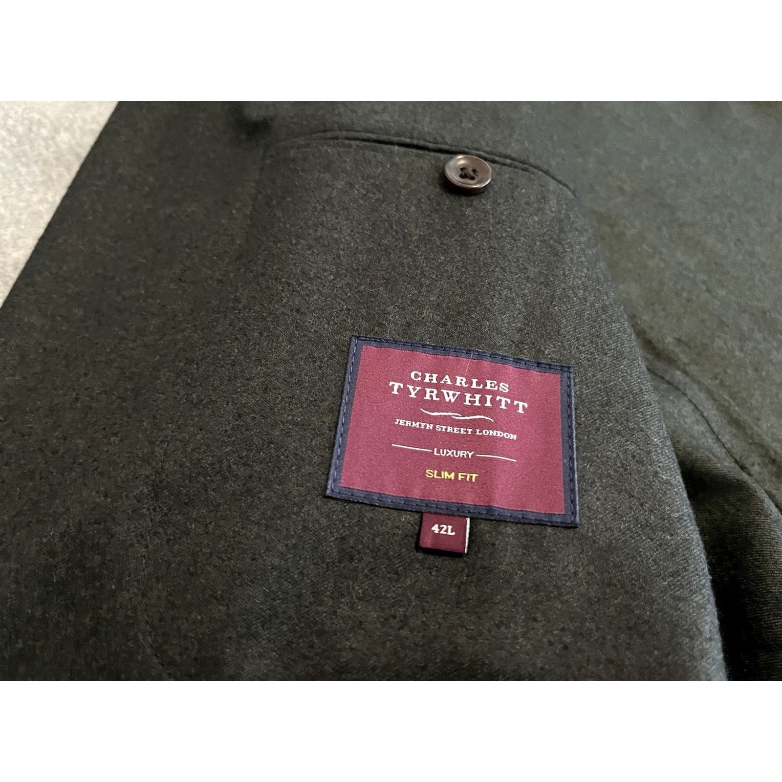 Charles Tyrwhitt Charles Tyrwhitt Blazer Sport Coat Jacket 42L Slim Fit Wool Gray 2 Button Long Coat Mens Size 42R - 3 Thumbnail