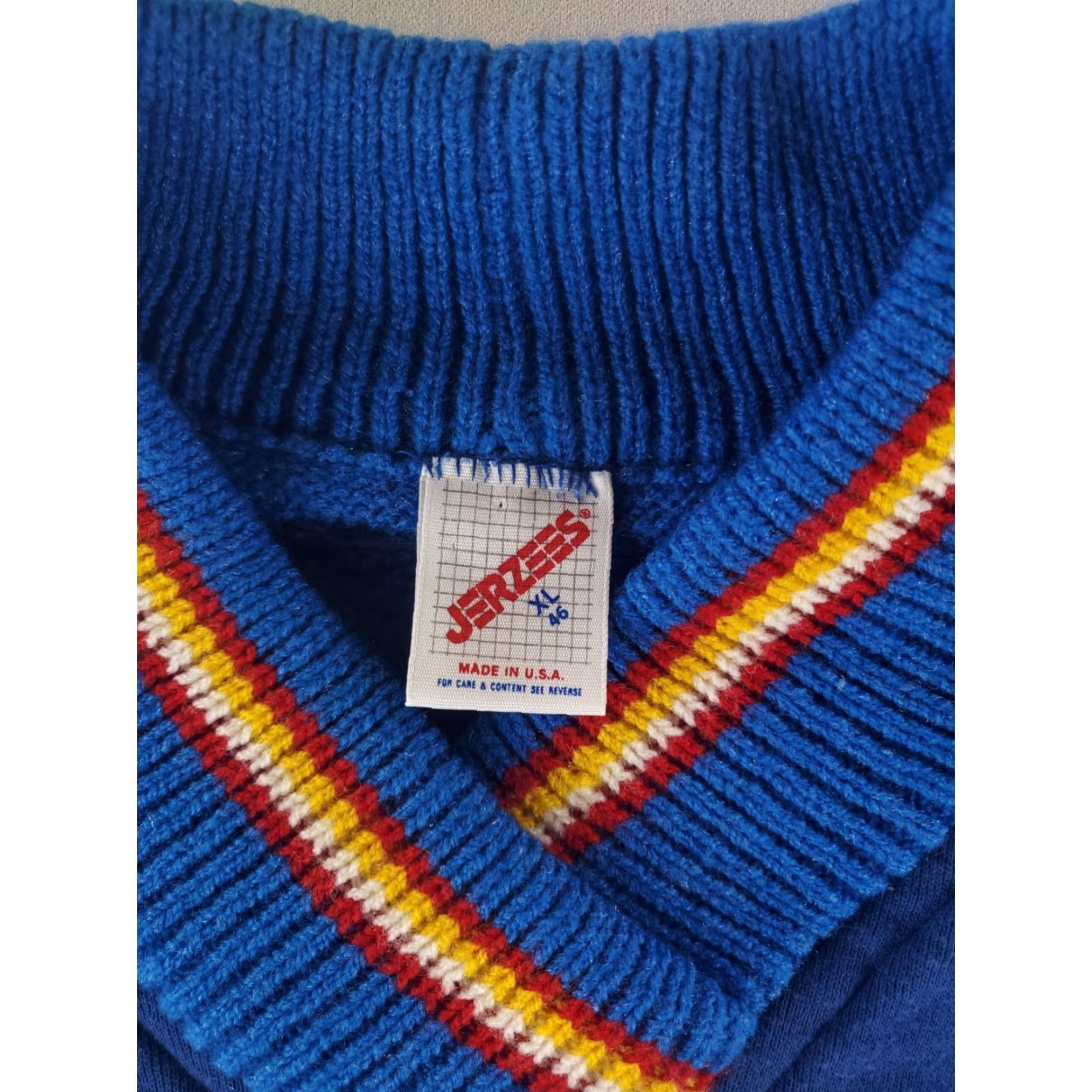 Jerzees VINTAGE Jerzees Sweatshirt 90s Modified Knit Ducks Collar Blue Long Sleeve Mens 44 Size US XXL / EU 58 / 5 - 4 Thumbnail