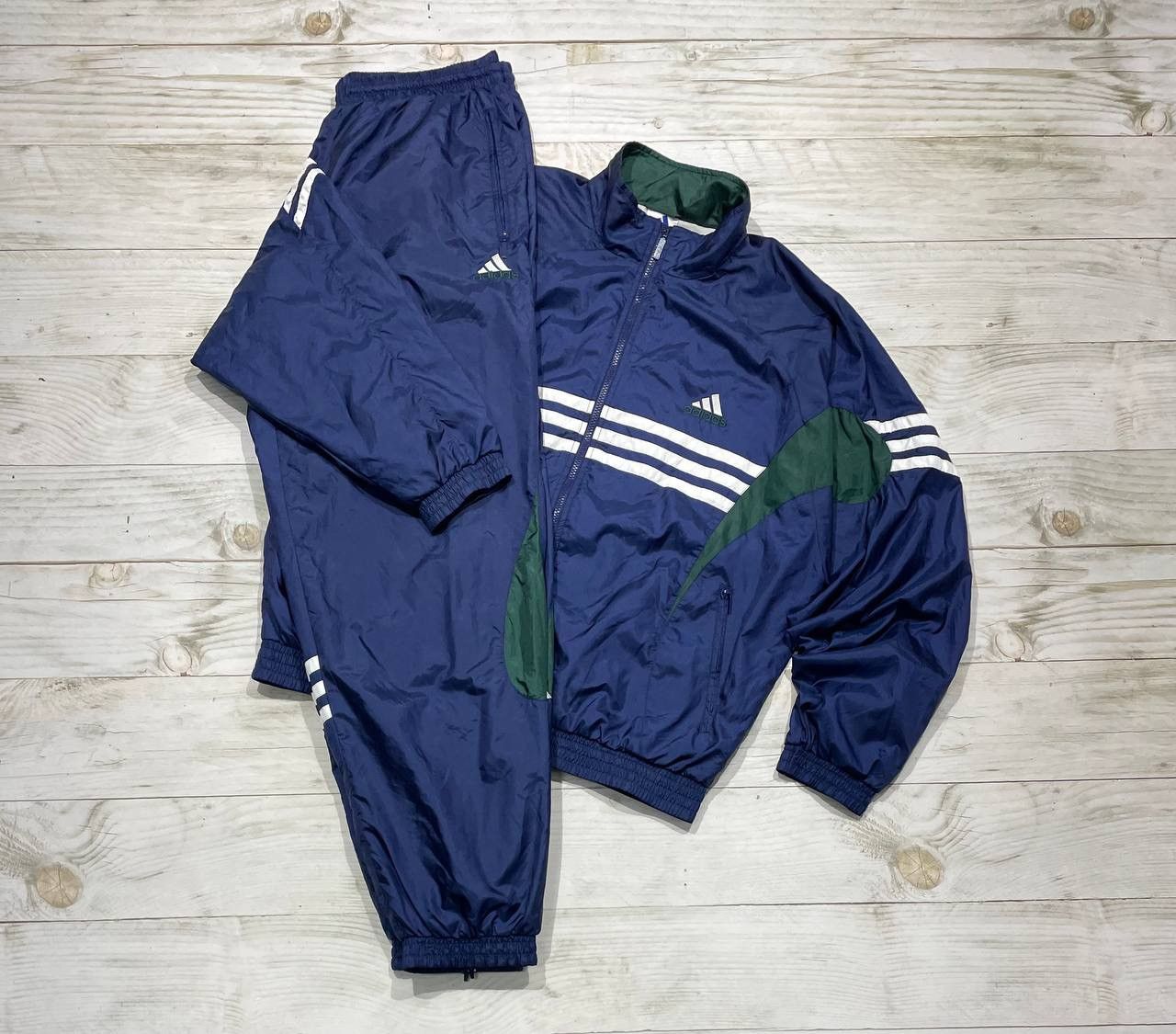 Image of Adidas Nylon Jacket Pants 90's Tracksuit Striped Y2K in Blue, Men's (Size XL)