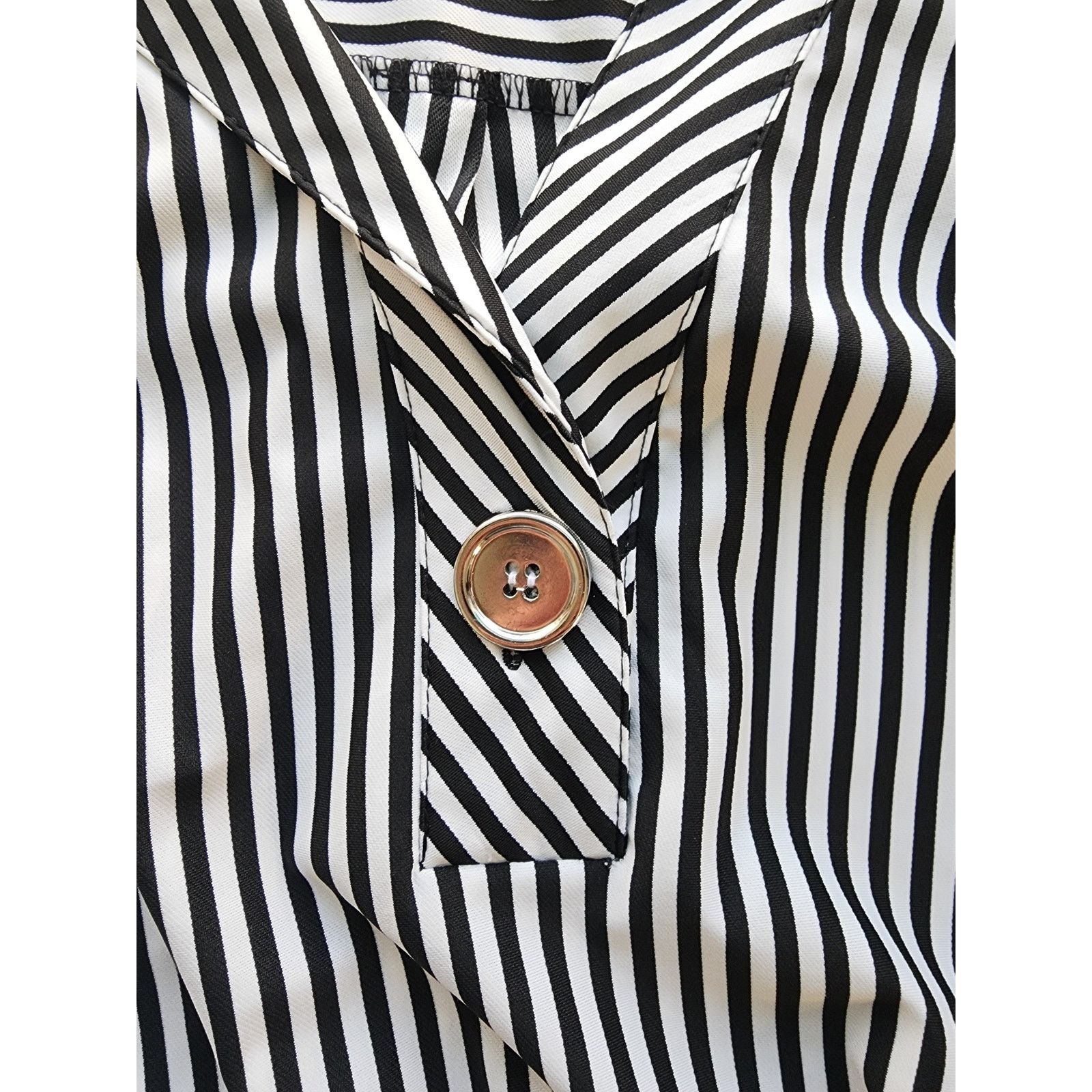 Other Mlle Gabrielle Black White Stripe Belted Shirt Dress Large Size L / US 10 / IT 46 - 8 Thumbnail