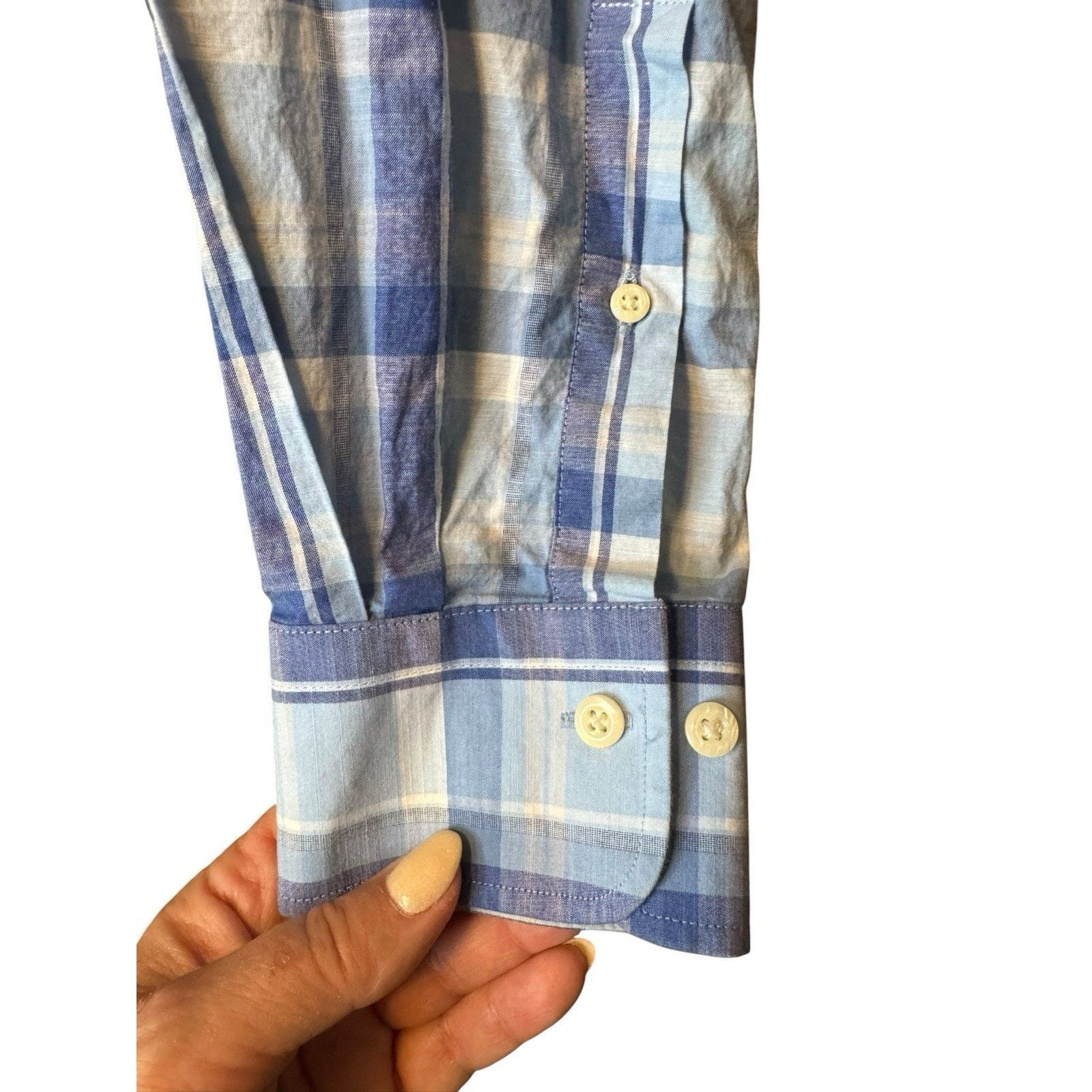 Peter Millar Peter Millar Shirt Blue Plaid Cotton/Spandex Spread Collar Size US L / EU 52-54 / 3 - 7 Thumbnail