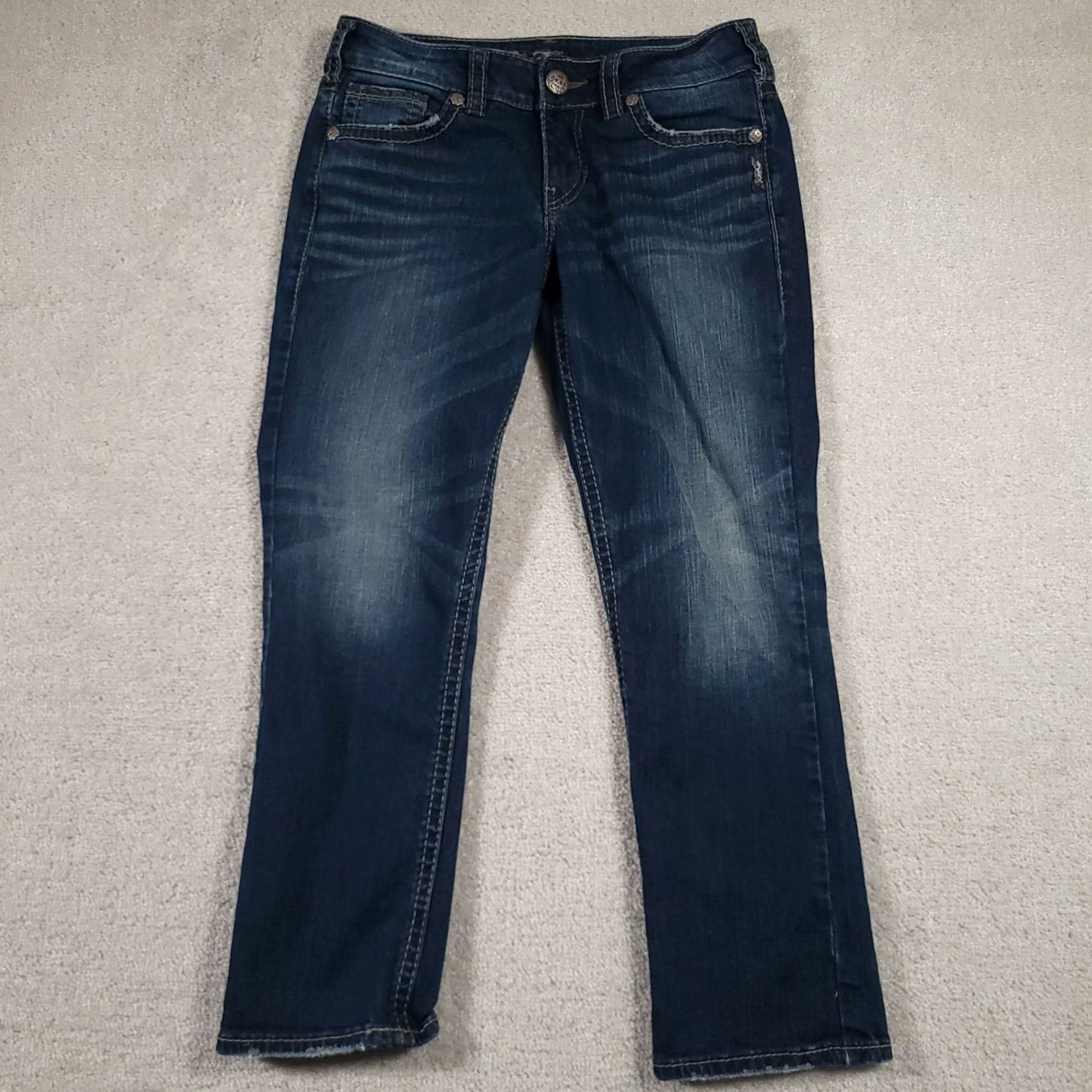 Silver Jeans Co. VINTAGE Silver Jeans Suki Capri Dark Wash Denim Women 28X22.5 30X25.5 5-Pocket Stretch Jeans Womens Capris 25.5 Inseam HM Size 28" / US 6 / IT 42 - 2 Thumbnail