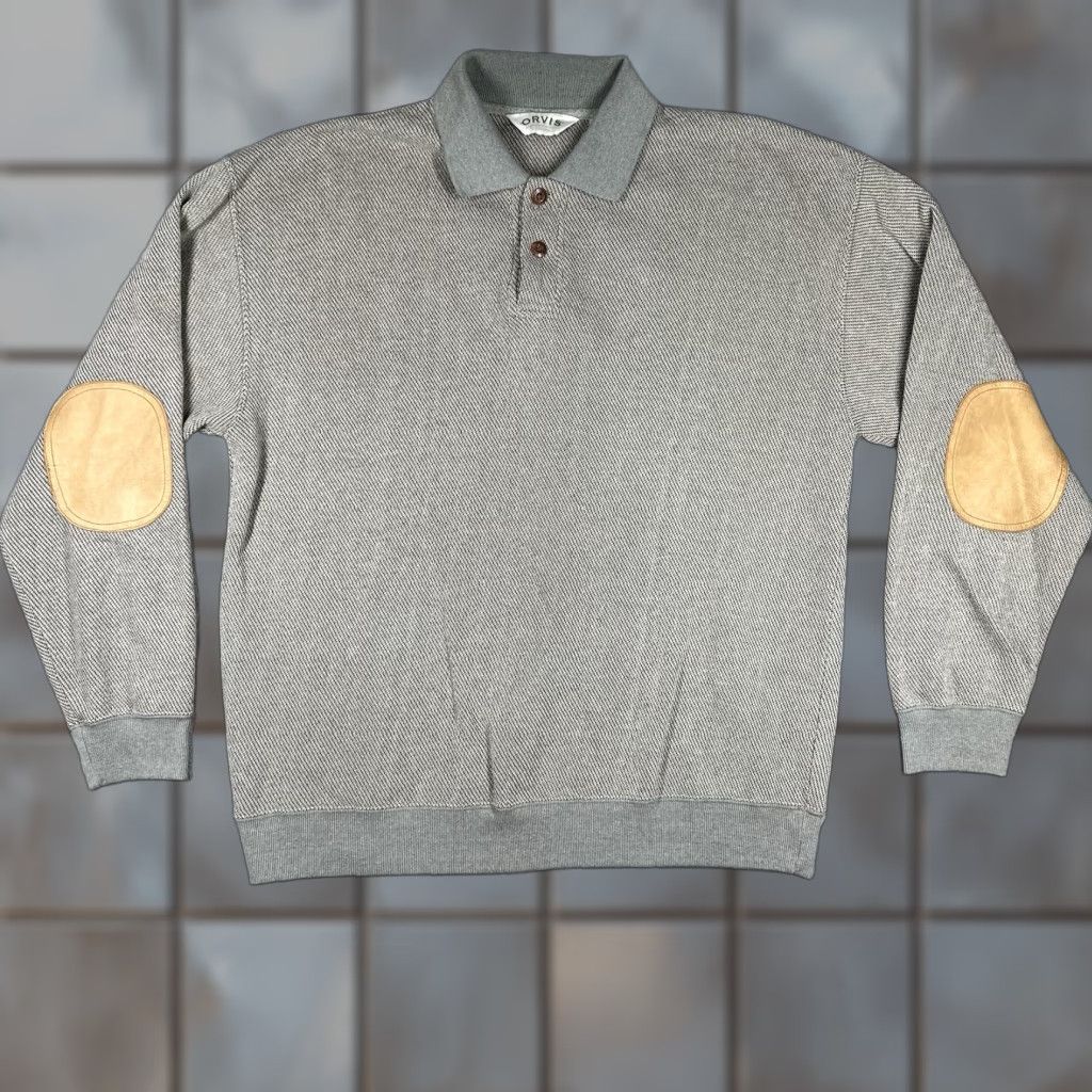 Orvis VINTAGE Orvis Collared Long Sleeve Polo Shirt Men's Large Gray Elbow Patch Size US L / EU 52-54 / 3 - 1 Thumbnail