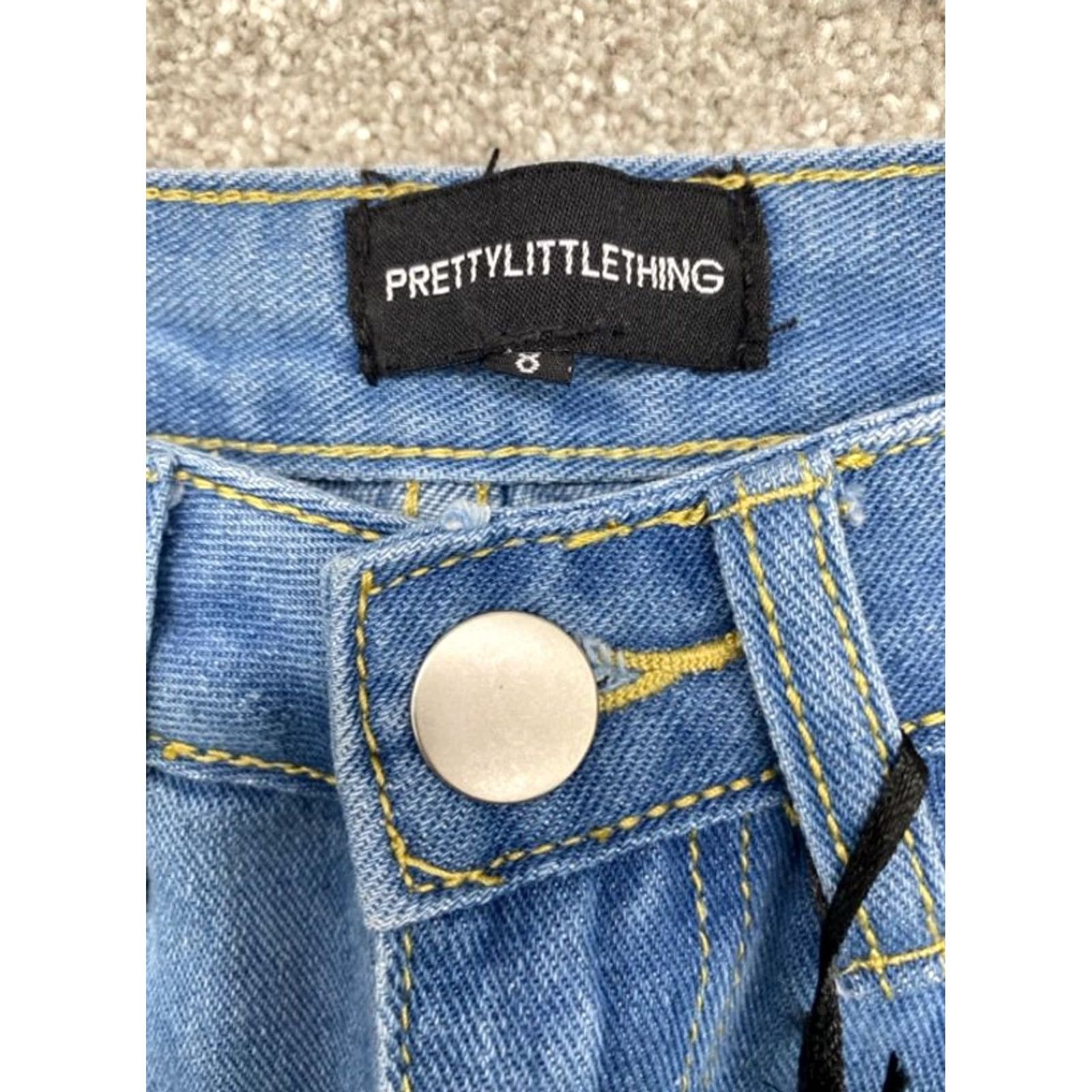 PrettyLittleThing NWT Pretty Little Things Jeans Turnup Mom Women's 8 Blue Denim 28 Inseam 30" 5-Pocket Rise 12.5" Cotton Spandex Regular 5746 Size 30" / US 8 / IT 44 - 4 Thumbnail