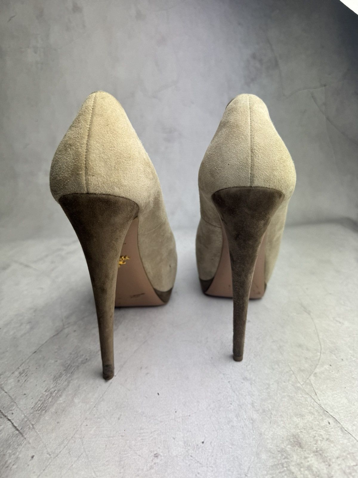 Prada × Vintage Prada Heels Milano Suede Leather Beige Pumps Women’s Size US 11 / IT 41 - 4 Thumbnail