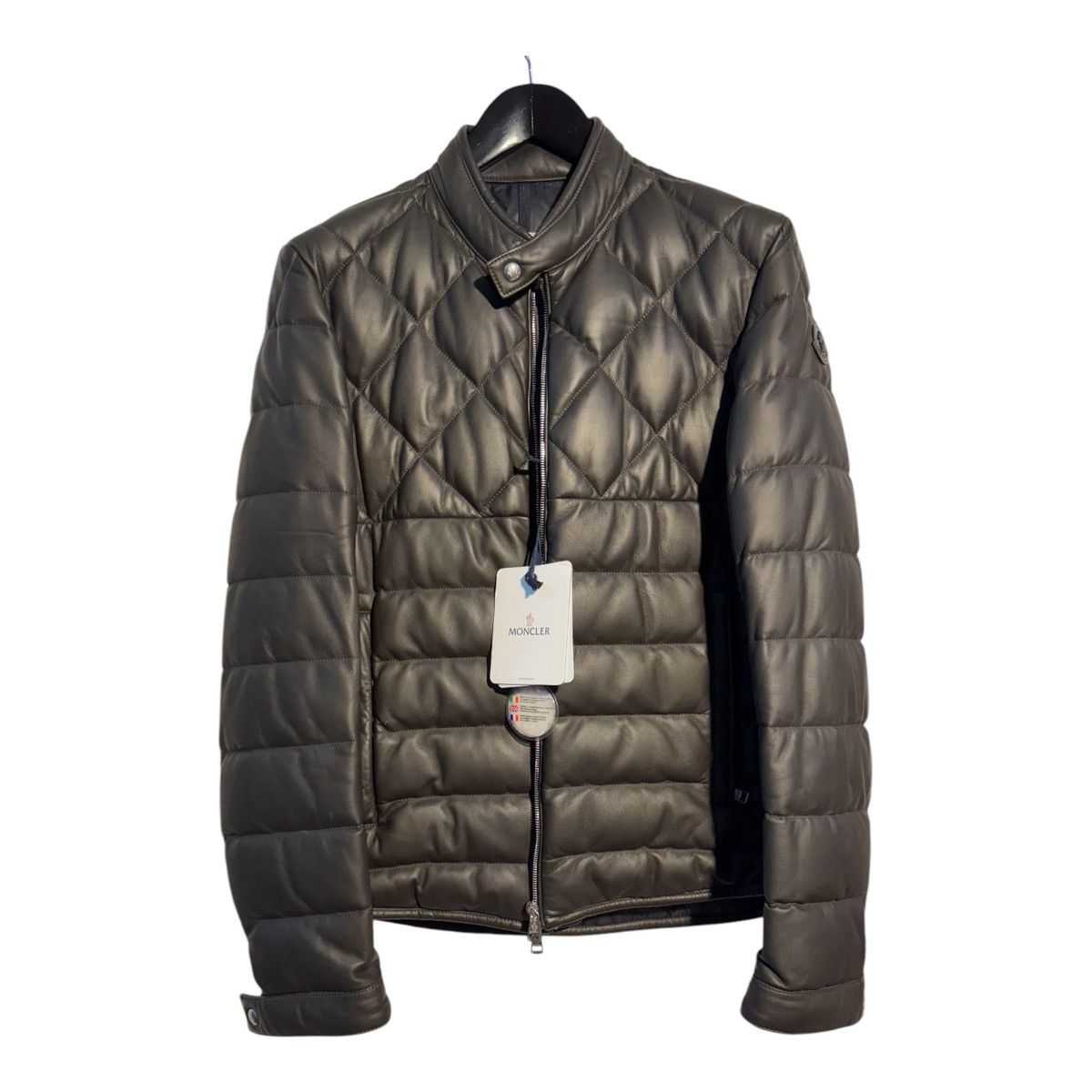 Moncler Grenelle Dark Olive Puffer Down Leather Jacket w/ Quilting 2 Size US M / EU 48-50 / 2 - 11 Thumbnail