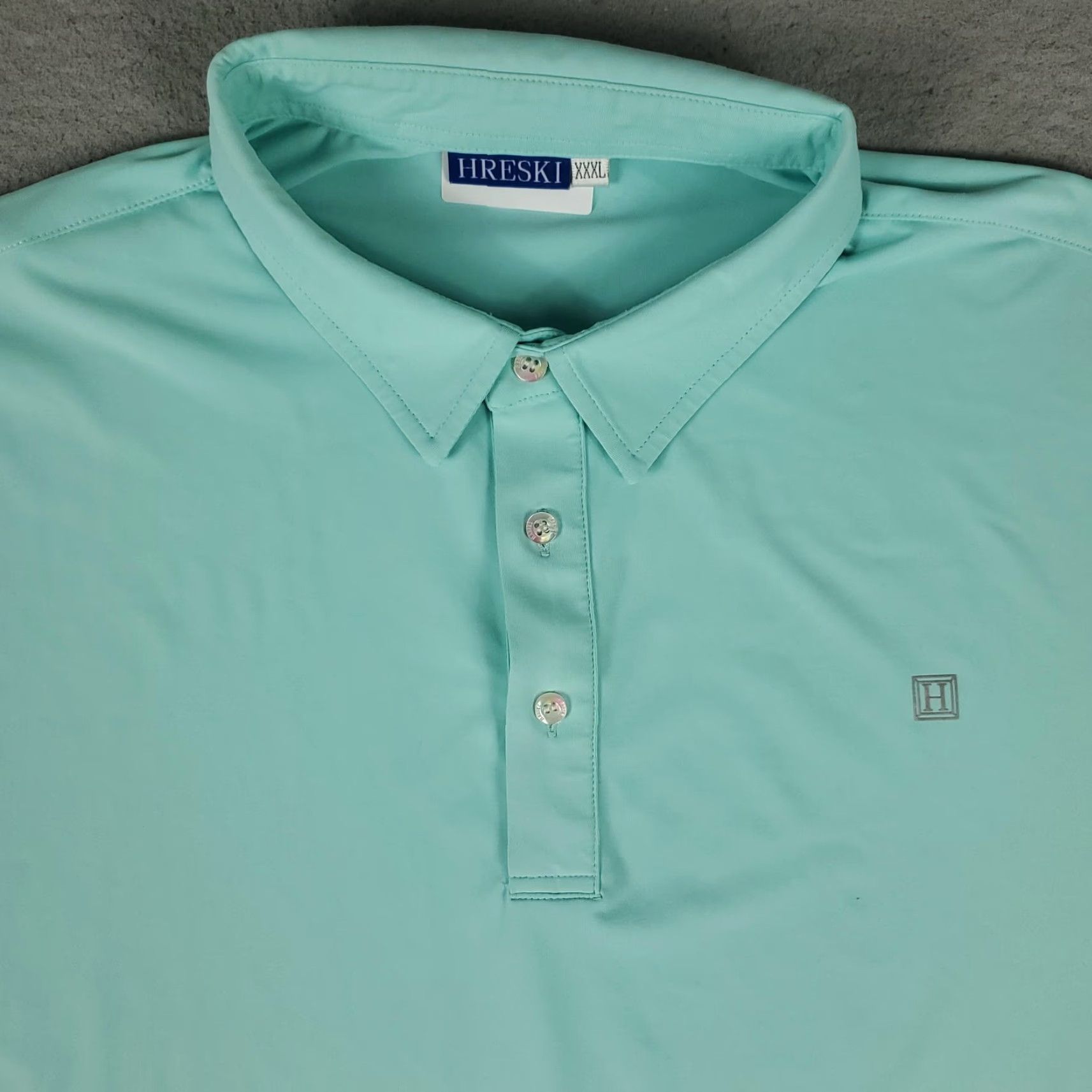 Vintage Hreski Polo Shirt Mens 3XL Mint Green Performance Stretch Golf Moisture Wicking Polo Short Sleeve Collared Button-Front Casual All Seasons Lightweight Size US XXL / EU 58 / 5 - 2 Thumbnail