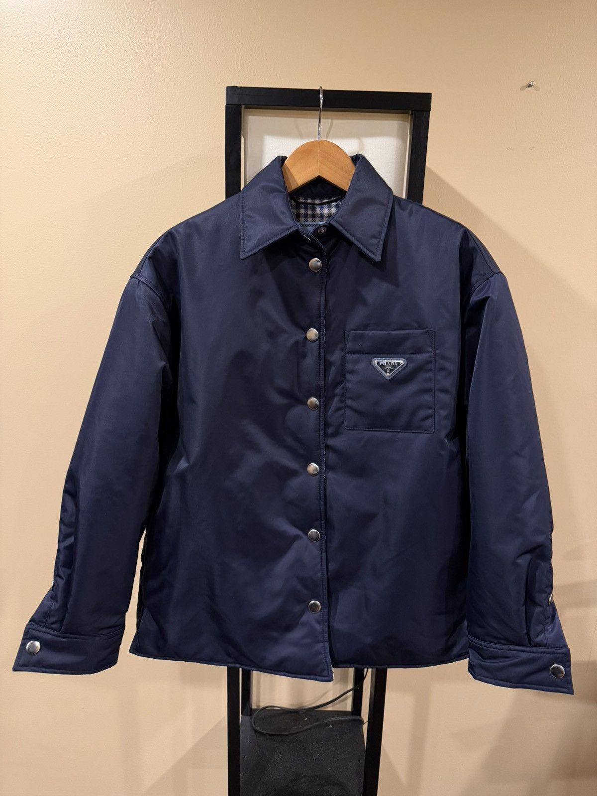 Prada Prada Re-Nylon Padded Checked Line Blouson Navy Jacket Size XXS / US 00 / IT 34 - 4 Thumbnail