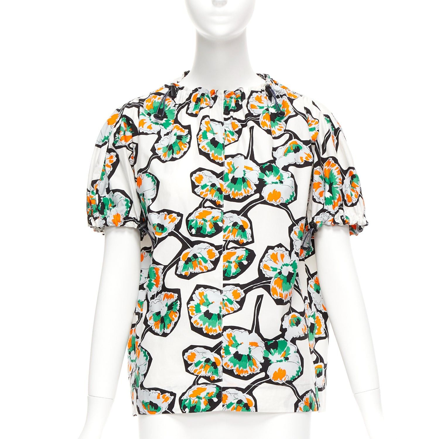 MARNI green orange floral print drawstring loop toggle shirt IT40 S