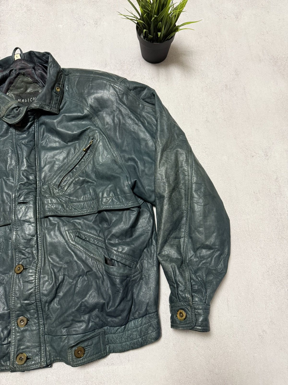 Japanese Brand × Vintage Vintage Leather Jacket Bomber Baggy Amazing Colour Y2K 90s Size US L / EU 52-54 / 3 - 3 Thumbnail