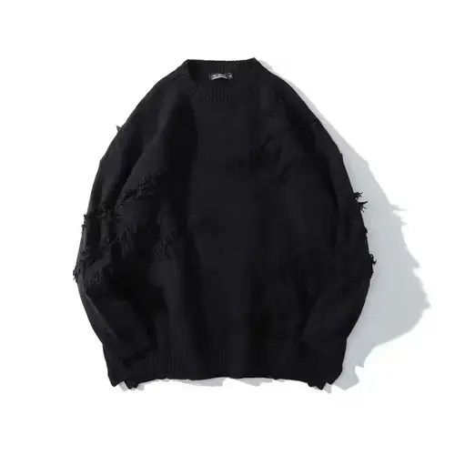 Other Black Distressed Pullover Loose Knit Sweater Size US XL / EU 56 / 4 - 4 Thumbnail