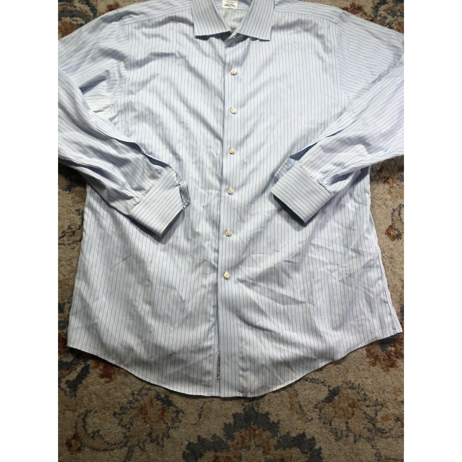 Brooks Brothers Brooks Brothers Dress Shirt Mens 17 34/35 Blue Stripe Non-Iron Supima Regent Shirt Slim Striped Pattern Size 46R - 5 Thumbnail