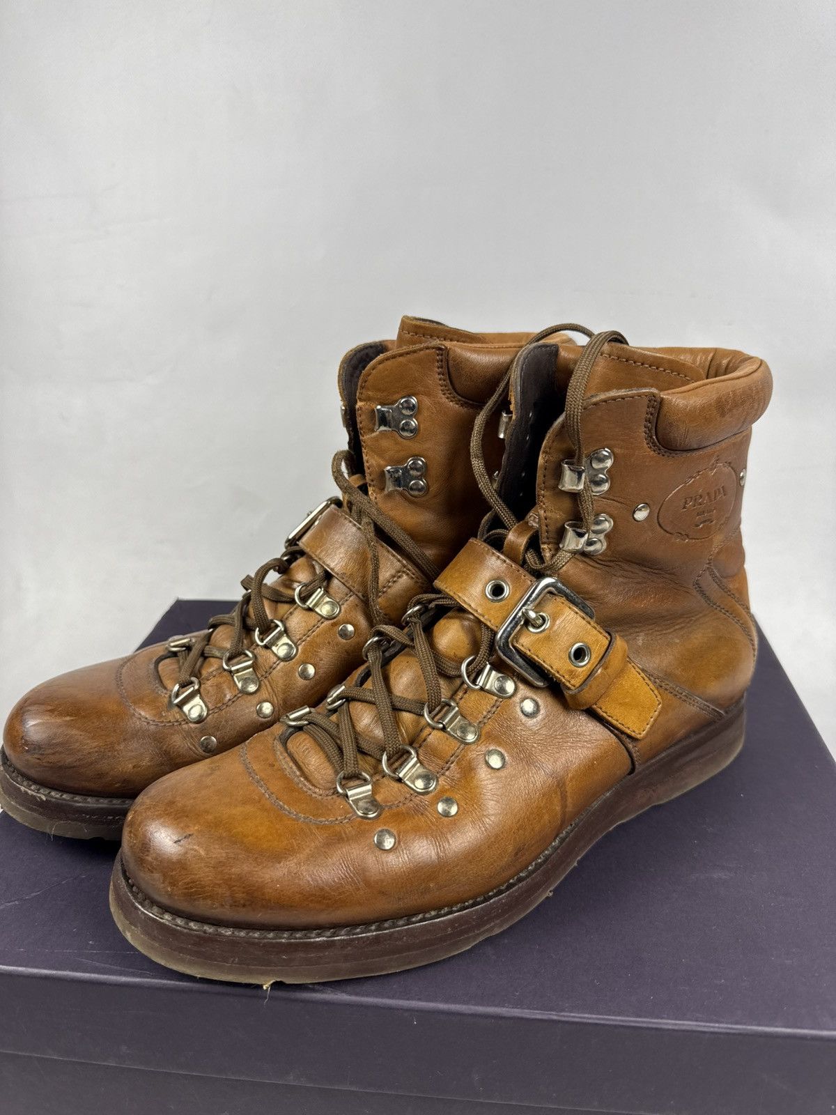 Prada Prada Milano Leather Hiking Boots Brown – Size 10 men Size US 10 / EU 43 - 8 Thumbnail