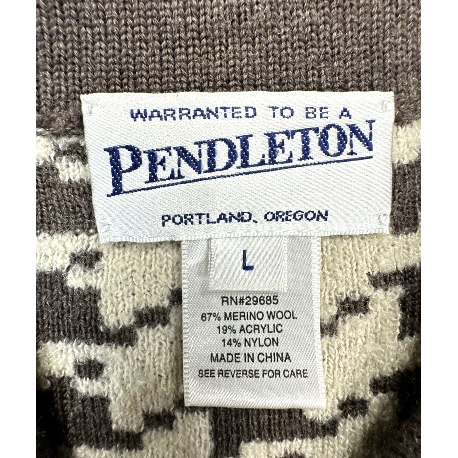 Pendleton Pendleton Cardigan Sweater L Wool Blend Full Zip Houndstooth Brown Women's Size L / US 10 / IT 46 - 5 Thumbnail