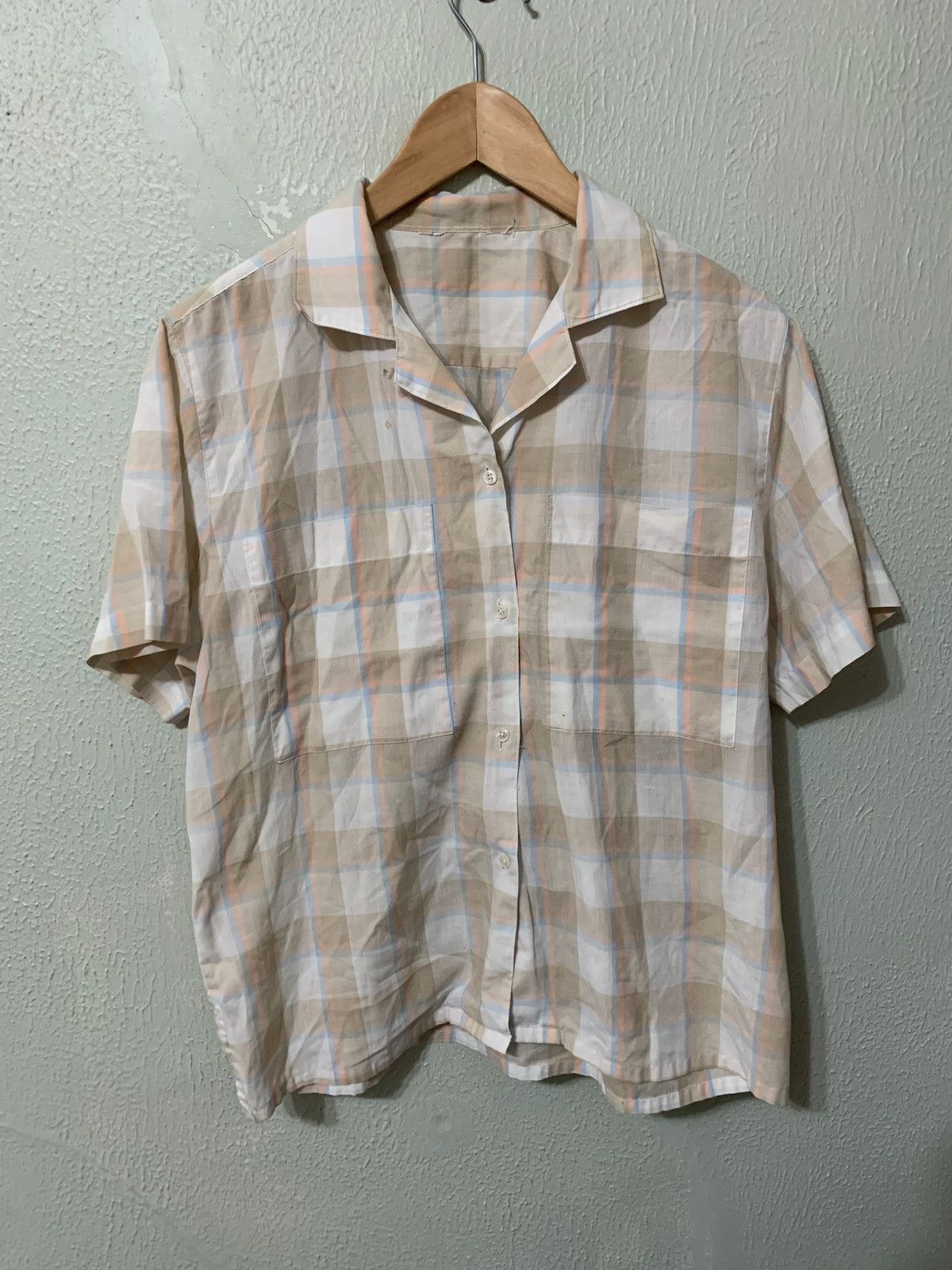 Vintage Vintage No Tag Tan Check Orange Blue Stripe Button Up Size US M / EU 48-50 / 2 - 1 Thumbnail