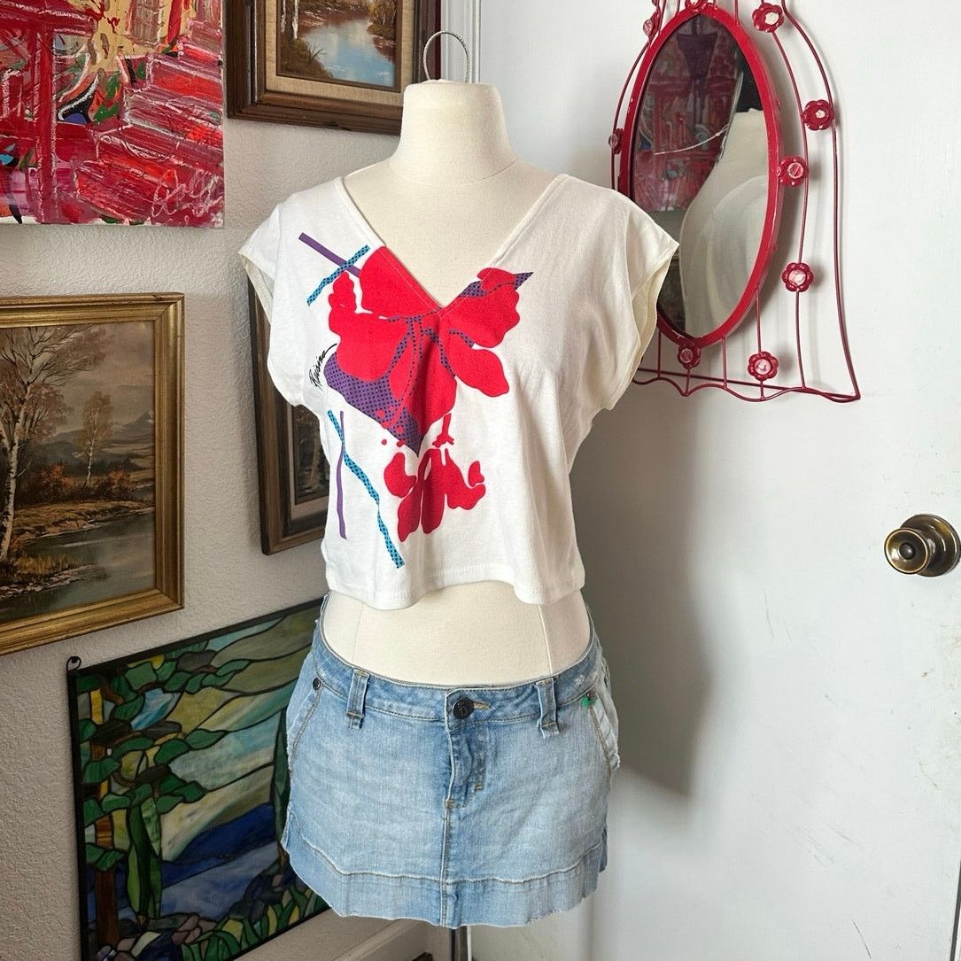 Other raisins white red floral vintage short sleeve shirt Size L / US 10 / IT 46 - 1 Thumbnail