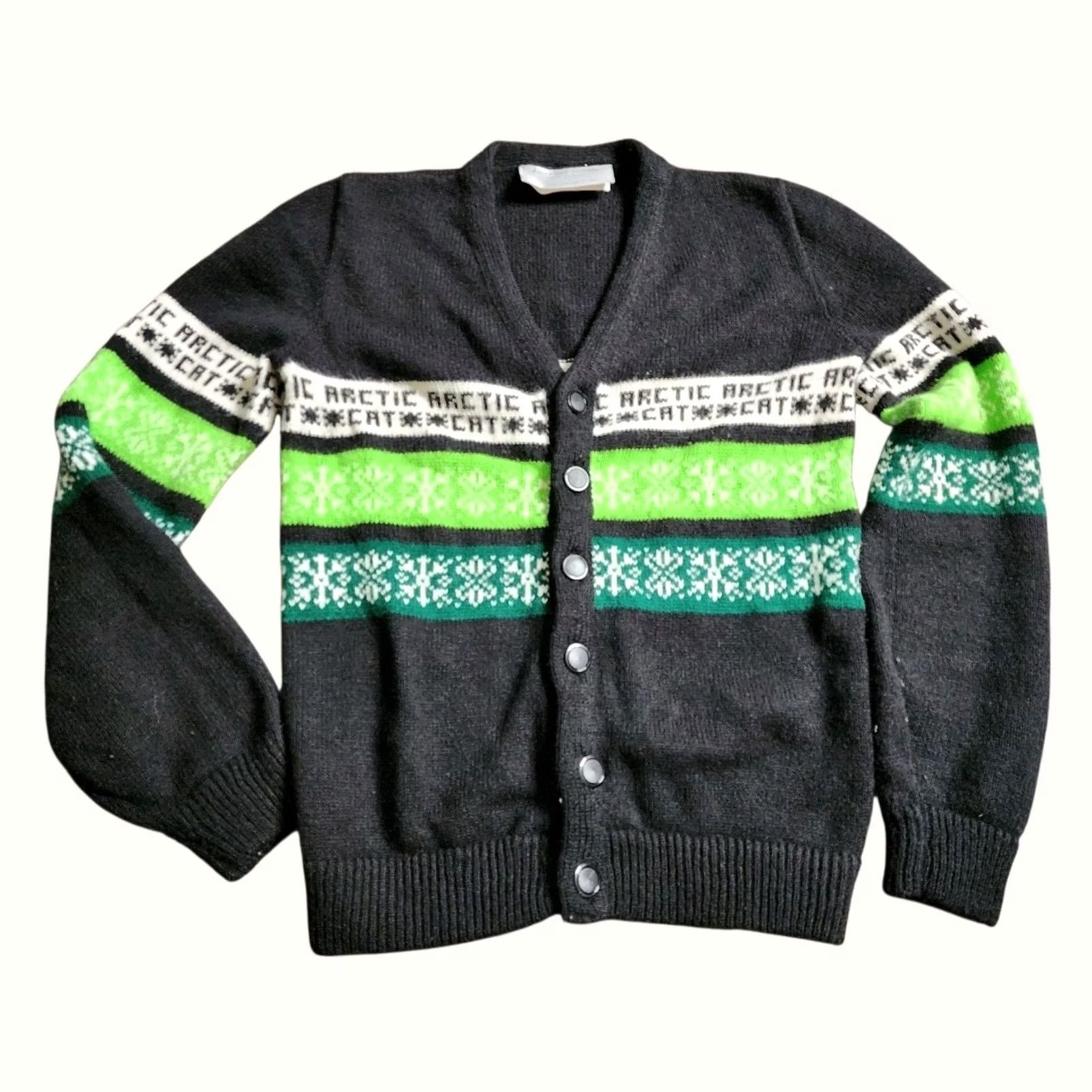 Vintage Vintage Fuller Gulf Fashions Arctic Cat Snowmobile Button Cardigan Acrylic Sweater USA Made S Black Mens Rockabilly Adult Small Size US S / EU 44-46 / 1 - 2 Thumbnail