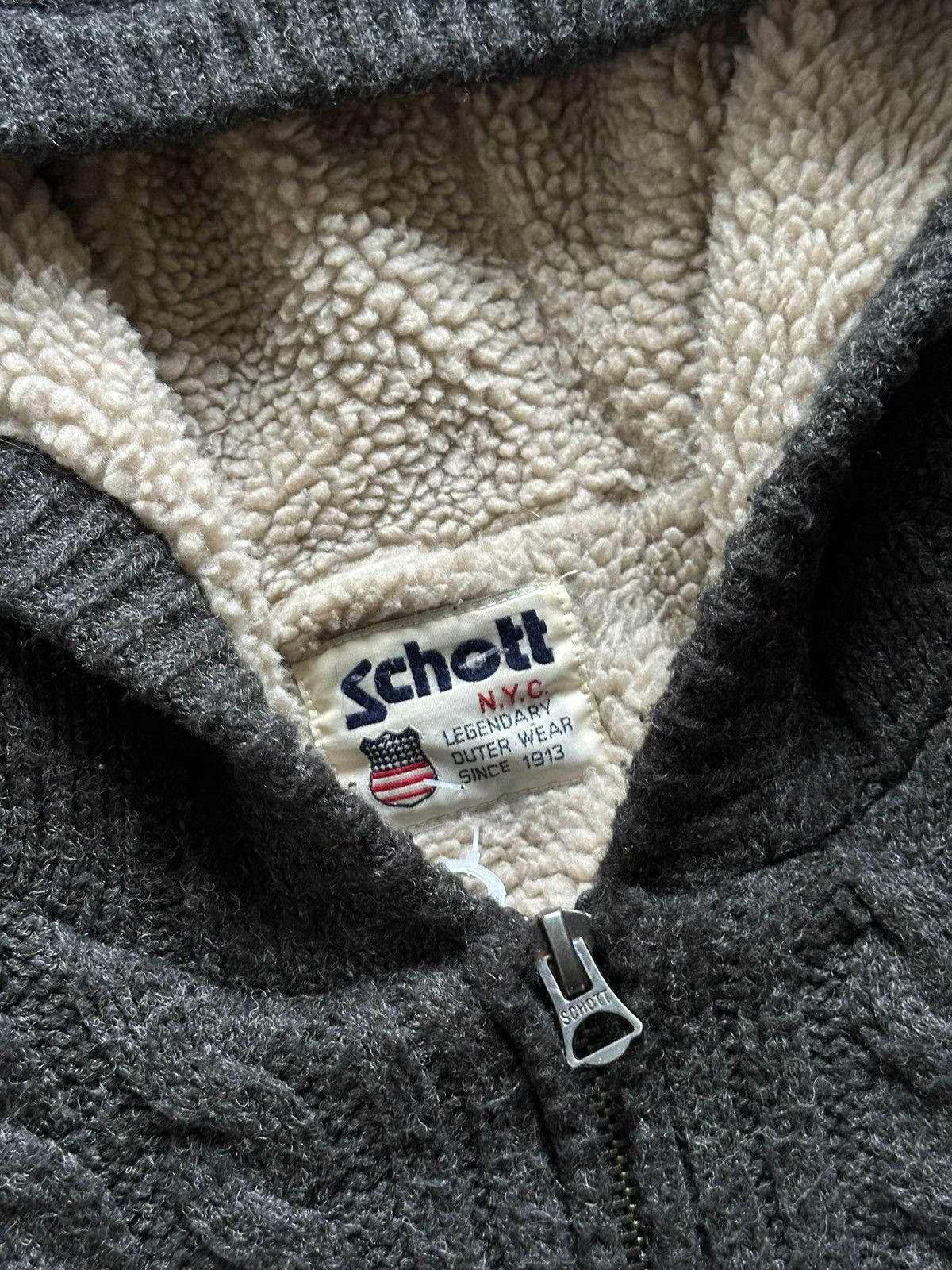 Schott Schott NYC wool/fleece heavy knitted zip hoodie/jacket Size US XL / EU 56 / 4 - 5 Thumbnail