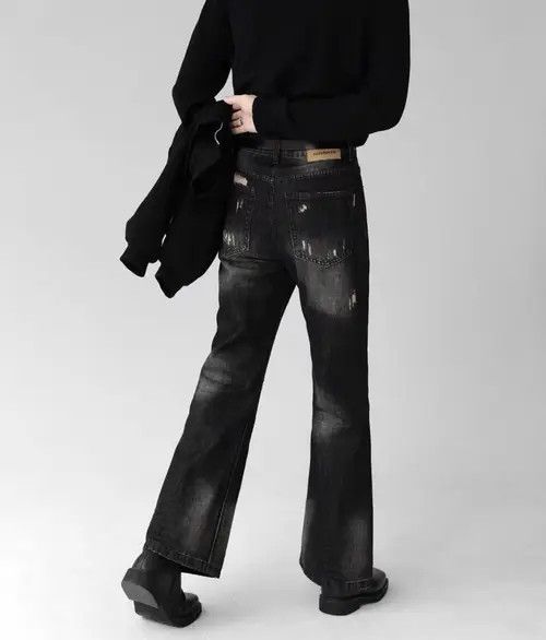 VIBE Smoky gray distressed micro-flared denim trousers Size US 30 / EU 46 - 3 Thumbnail