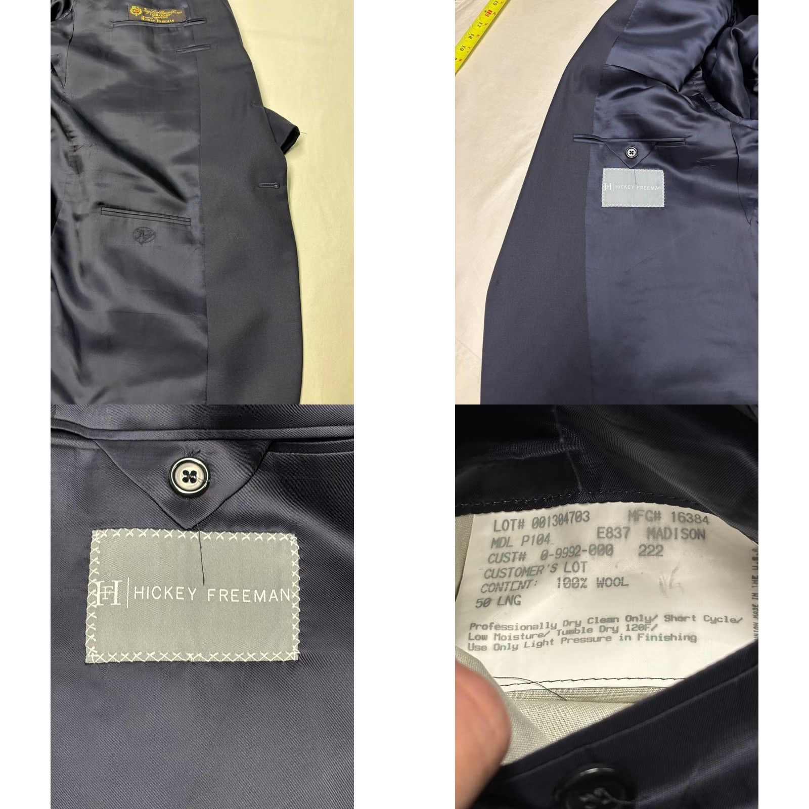 Madison Hickey Freeman Madison Blazer Loro Piana Super 130s Wool Navy Blue 50 Long USA Mens Blazer Wool Navy Blue 50 Long USA Size 50R - 8 Thumbnail