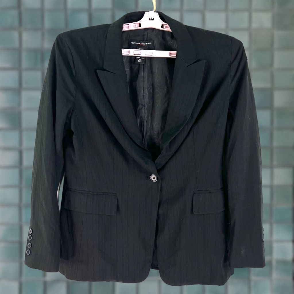 Vintage New York & CO Womens Blazer Jacket Black SZ 12 Stretch Notch Lapel One Button Size XL / US 12-14 / IT 48-50 - 1 Thumbnail