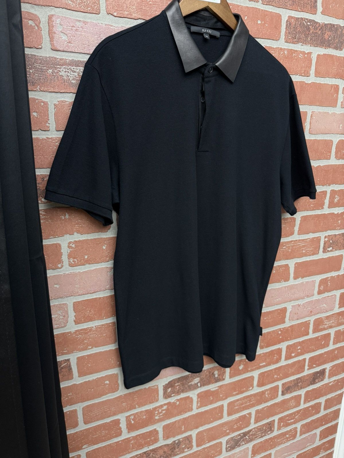 Gucci Men’s Black Gucci Polo Shirt Leather Collar Size US XL / EU 56 / 4 - 2 Thumbnail