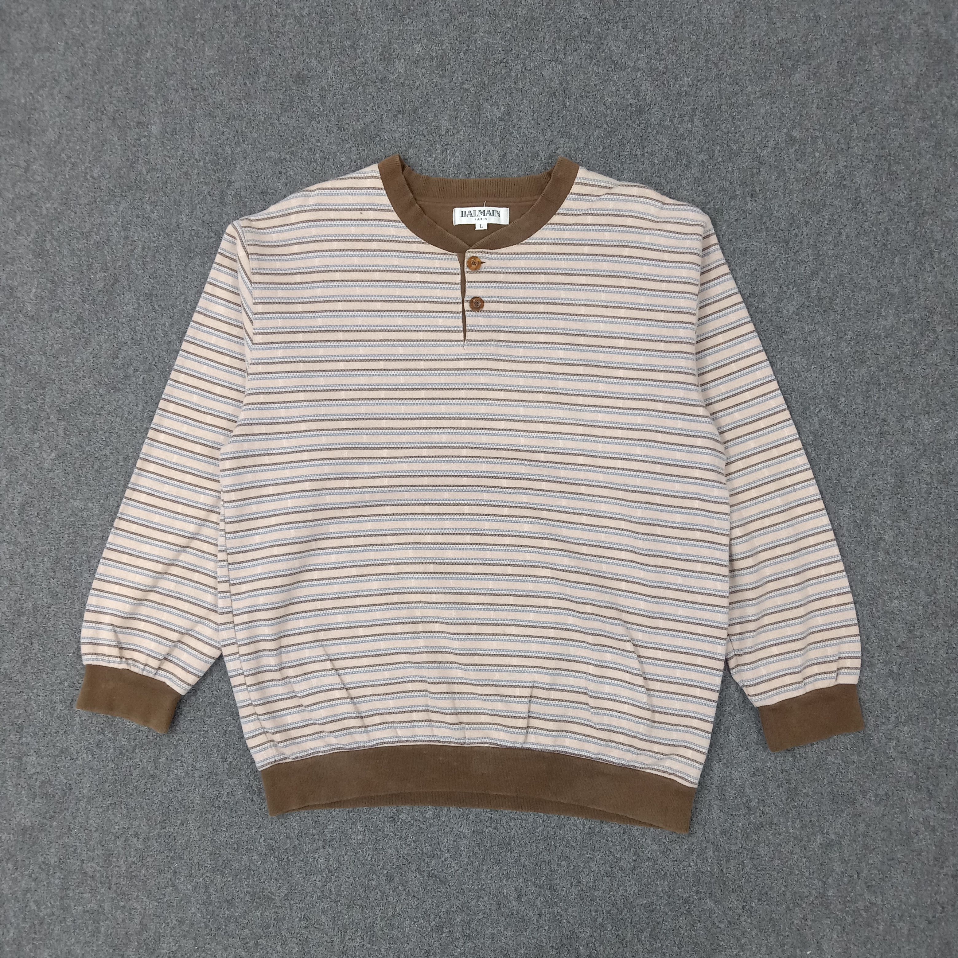 Balmain × Vintage Balmain Paris Stripes Button Sweatshirt Size US M / EU 48-50 / 2 - 1 Thumbnail