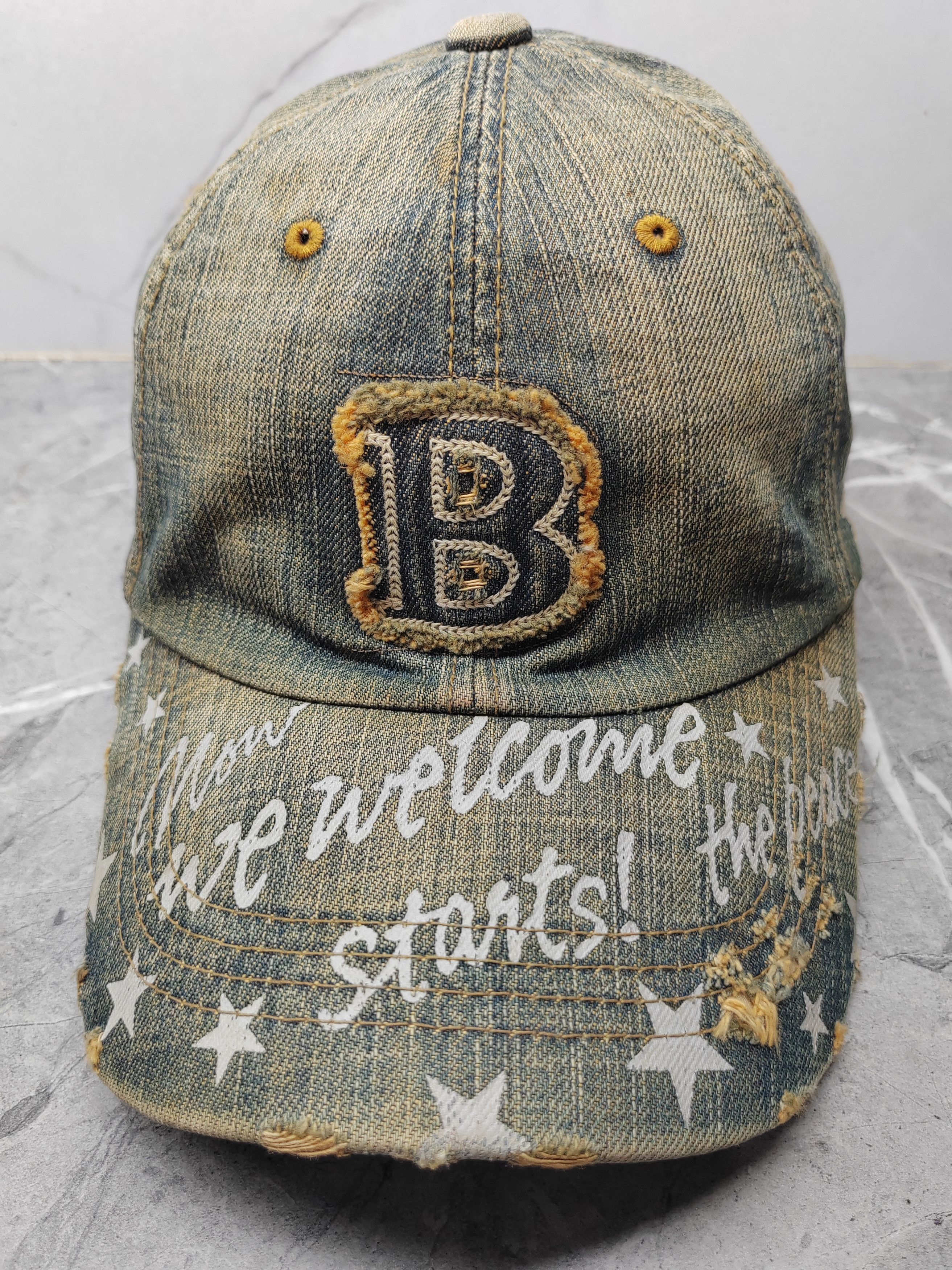 Vintage Vintage Logo B Denim Distressed Style Cap Hat Size ONE SIZE - 2 Thumbnail