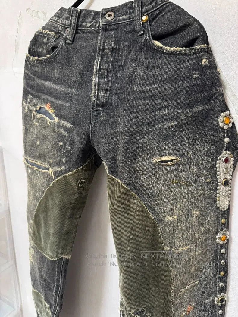 Kapital Kapital Black Gemstone Distressed Denim Pants. Size US 34 / EU 50 - 4 Thumbnail